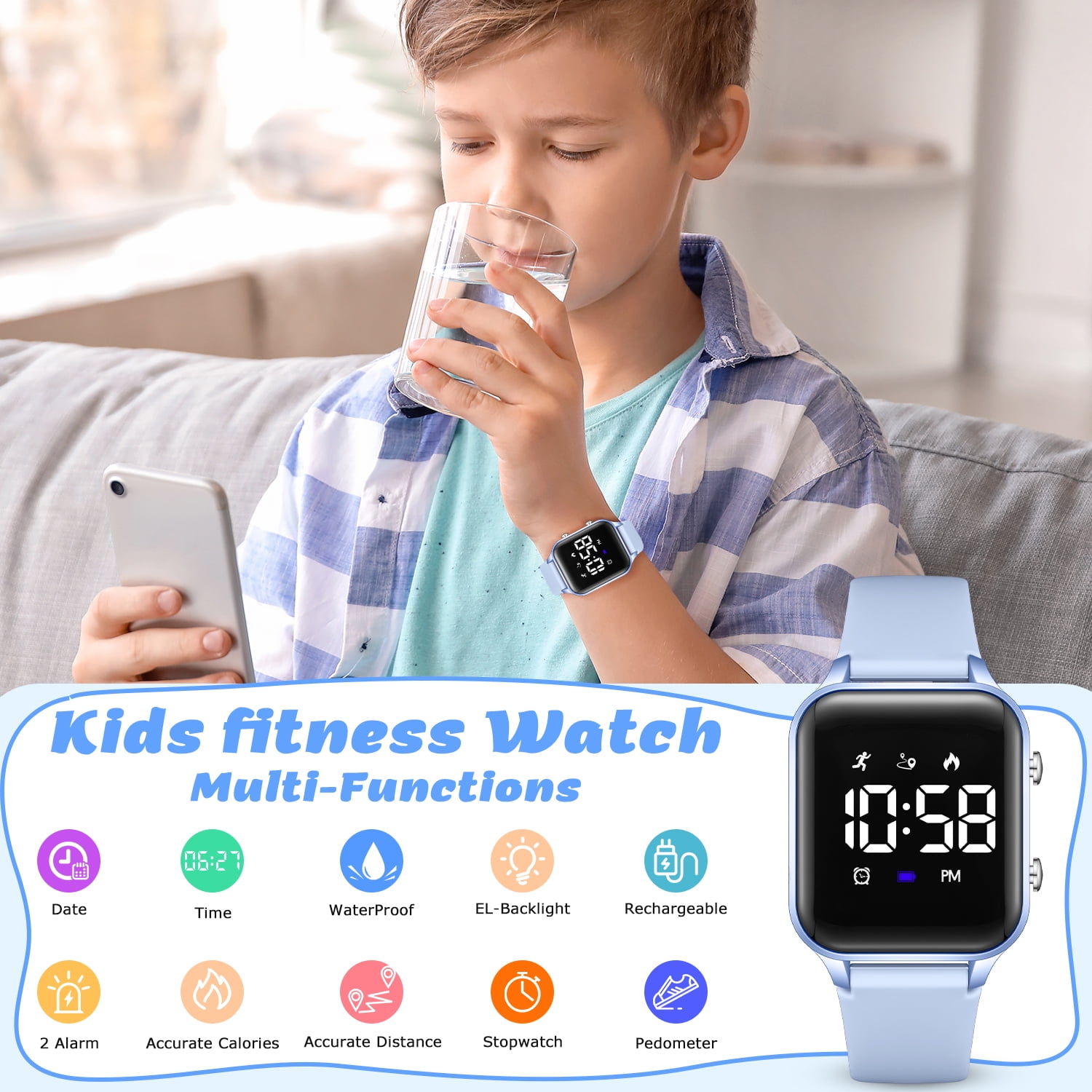 Bomieux Kids Watches Digital Sport Watch with Pedometer Stopwatch Vibration Alarm Watch for Boys Girls Birthday Christmas Gifts for Kids - Image 2