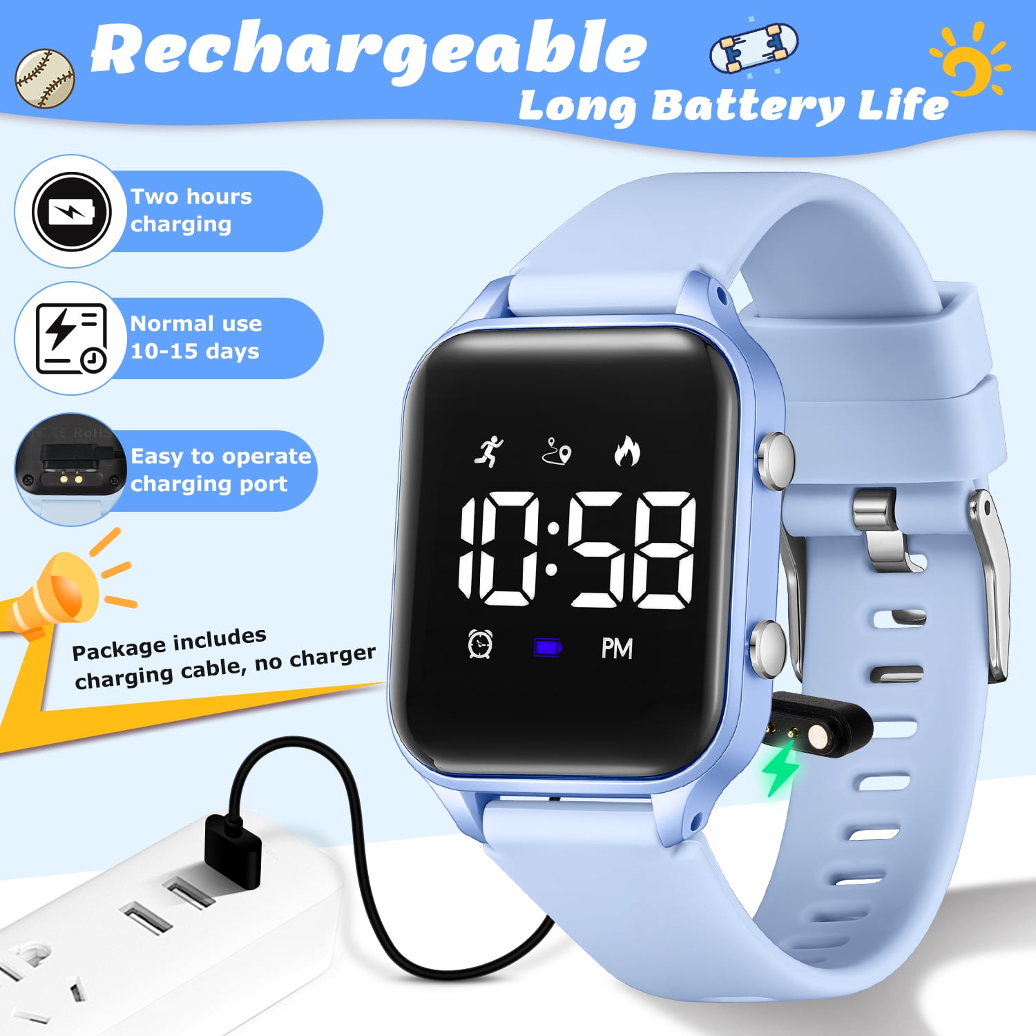 Bomieux Kids Watches Digital Sport Watch with Pedometer Stopwatch Vibration Alarm Watch for Boys Girls Birthday Christmas Gifts for Kids - Image 3