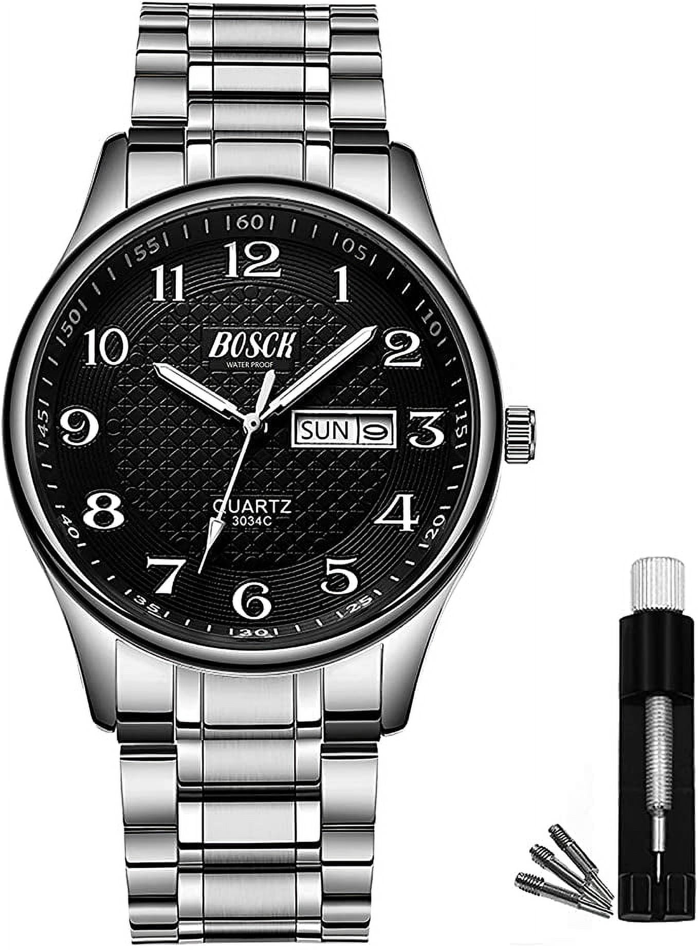 BOSCK Analog Mens Watch,40mm Easy Read Auto Date and Day Stainless Steel Business Watch for Men,30M Waterproof Sports Mens Wrist Watches