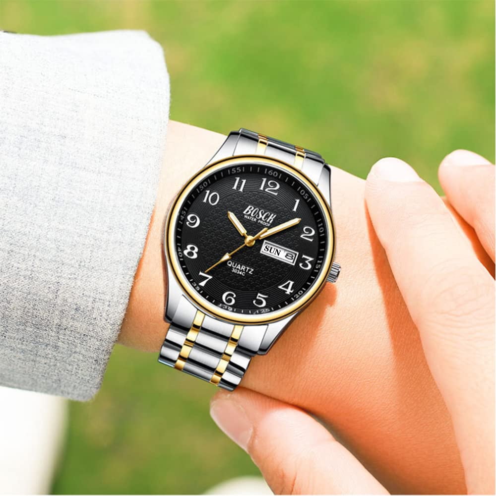 BOSCK Analog Mens Watch,40mm Easy Read Auto Date and Day Stainless Steel Business Watch for Men,30M Waterproof Sports Mens Wrist Watches - Image 5