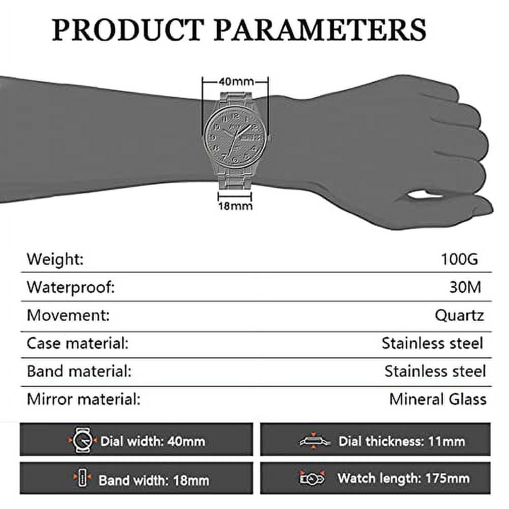 BOSCK Analog Mens Watch,40mm Easy Read Auto Date and Day Stainless Steel Business Watch for Men,30M Waterproof Sports Mens Wrist Watches - Image 4