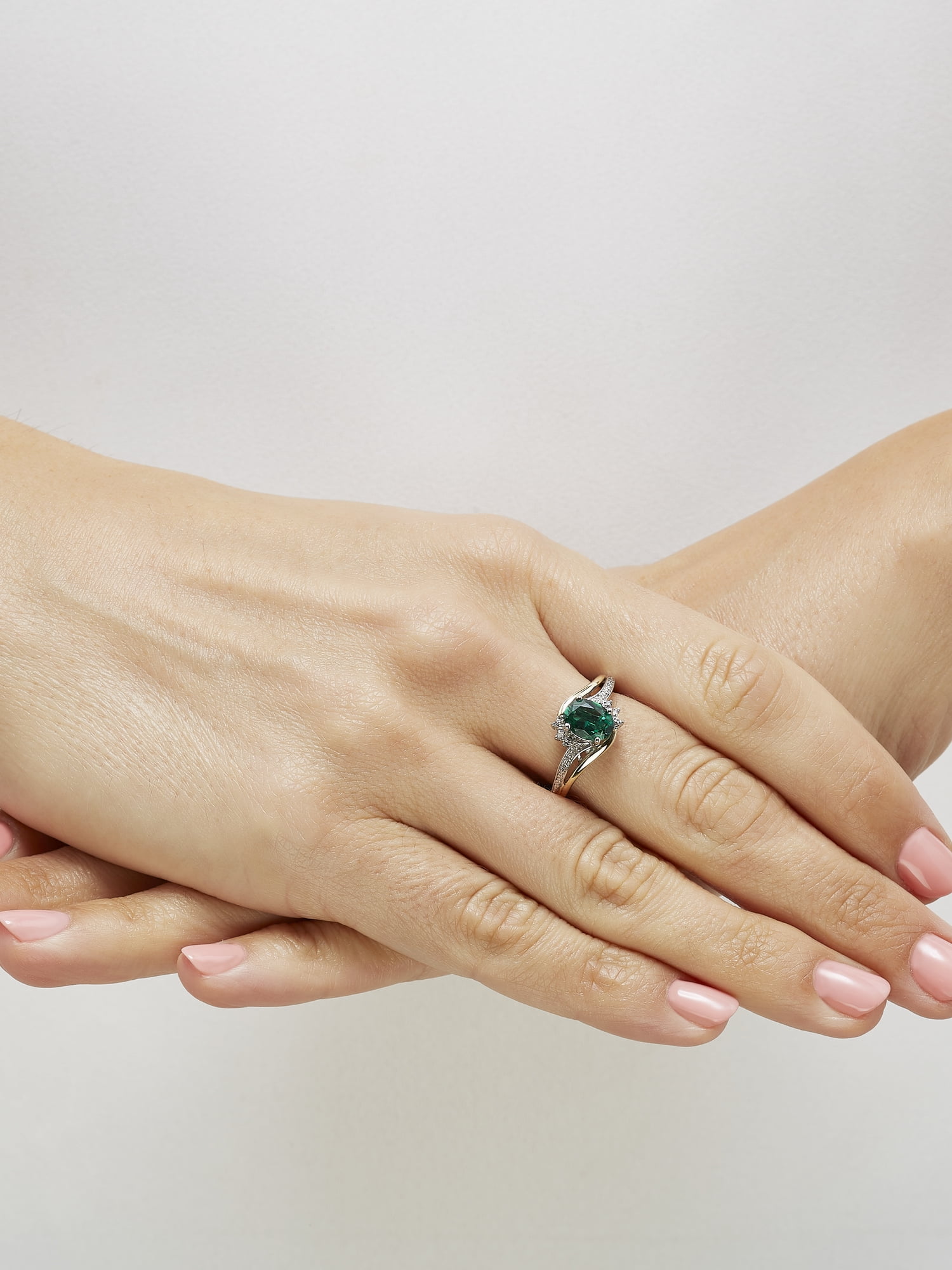 Brilliance Fine Jewelry Created Emerald Diamond Accent Ring in Sterling Silver and 10K Yellow Gold - Image 2