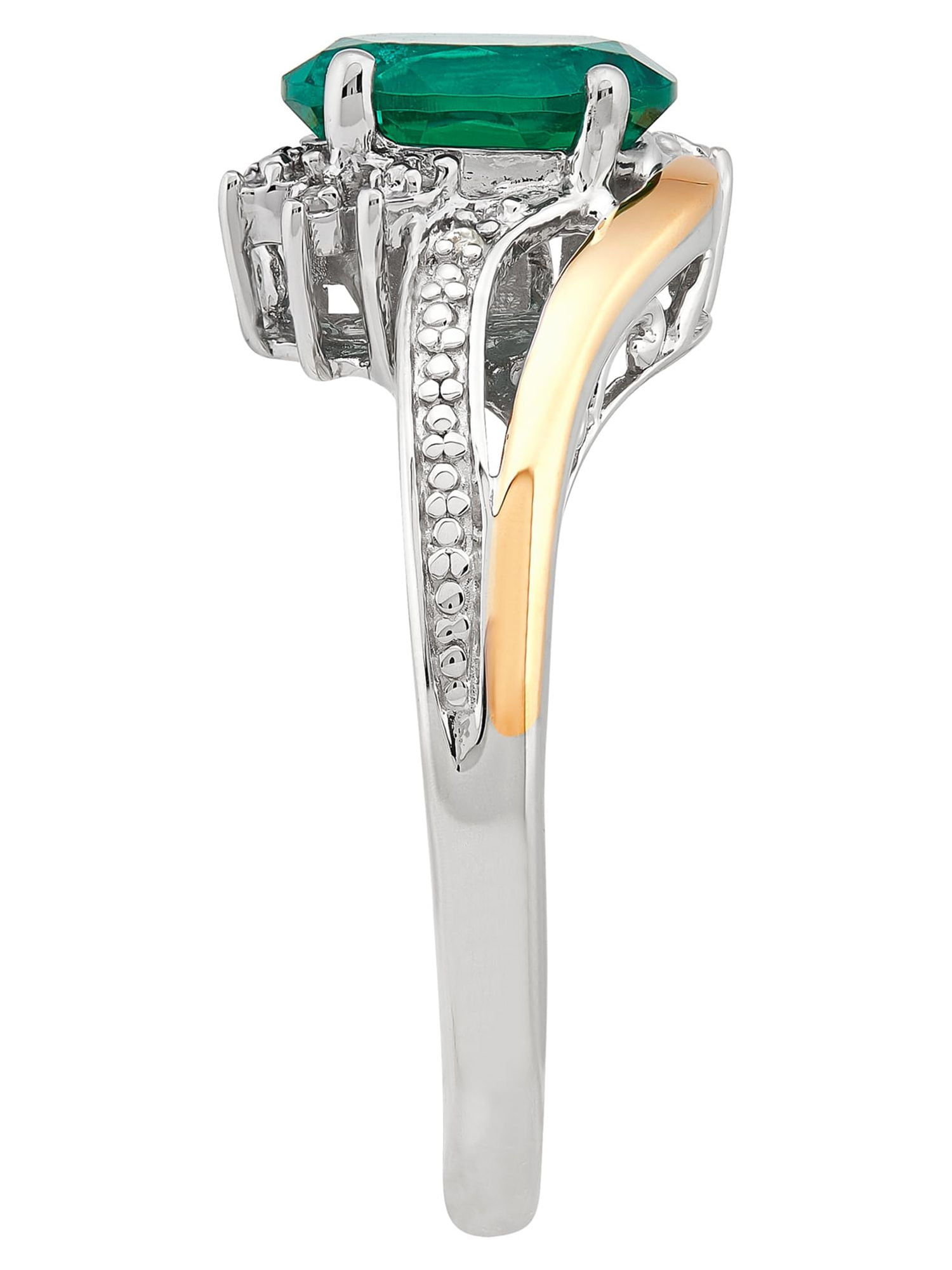 Brilliance Fine Jewelry Created Emerald Diamond Accent Ring in Sterling Silver and 10K Yellow Gold - Image 4