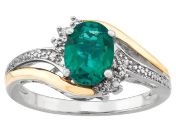 Brilliance Fine Jewelry Created Emerald Diamond Accent Ring in Sterling Silver and 10K Yellow Gold