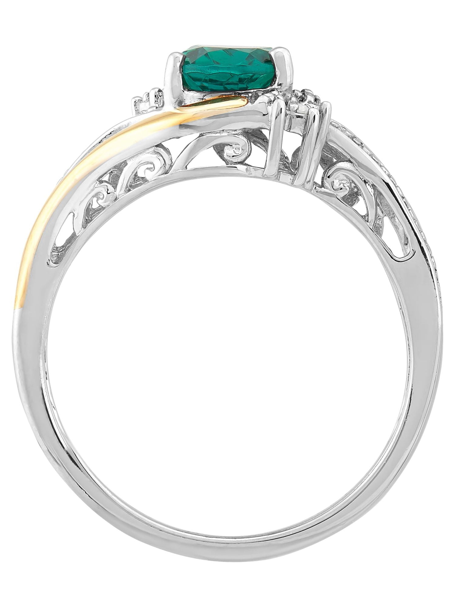 Brilliance Fine Jewelry Created Emerald Diamond Accent Ring in Sterling Silver and 10K Yellow Gold - Image 3