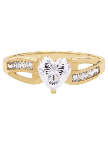 Brilliance Fine Jewelry Cubic Zirconia Heart Ring in 10K Yellow Gold,Size 8