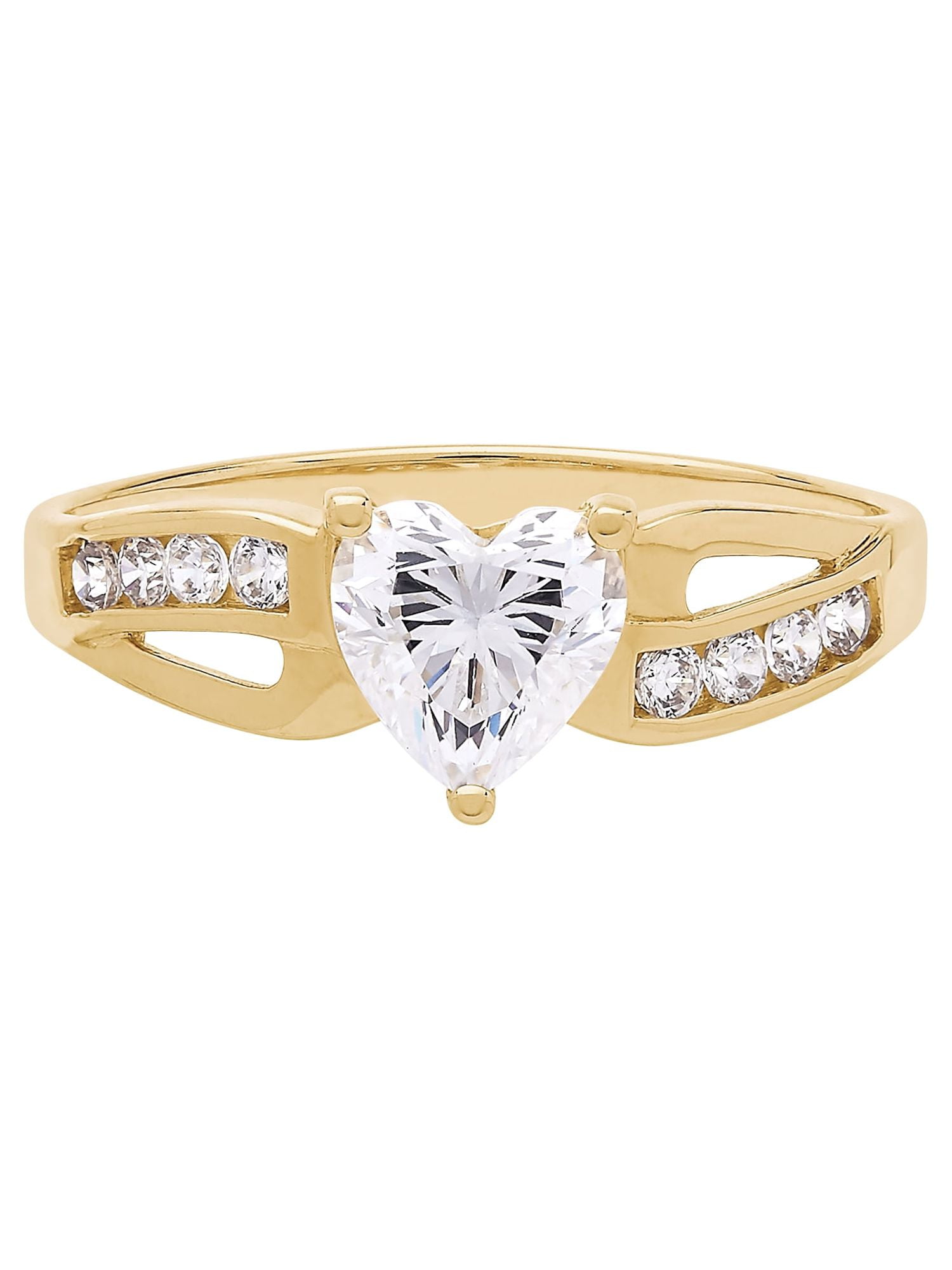 Brilliance Fine Jewelry Cubic Zirconia Heart Ring in 10K Yellow Gold,Size 8
