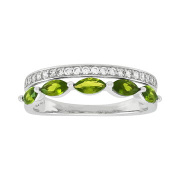 Brilliance Fine Jewelry Marquise Peridot and White Cubic Zircoina Ring in Sterling Silver