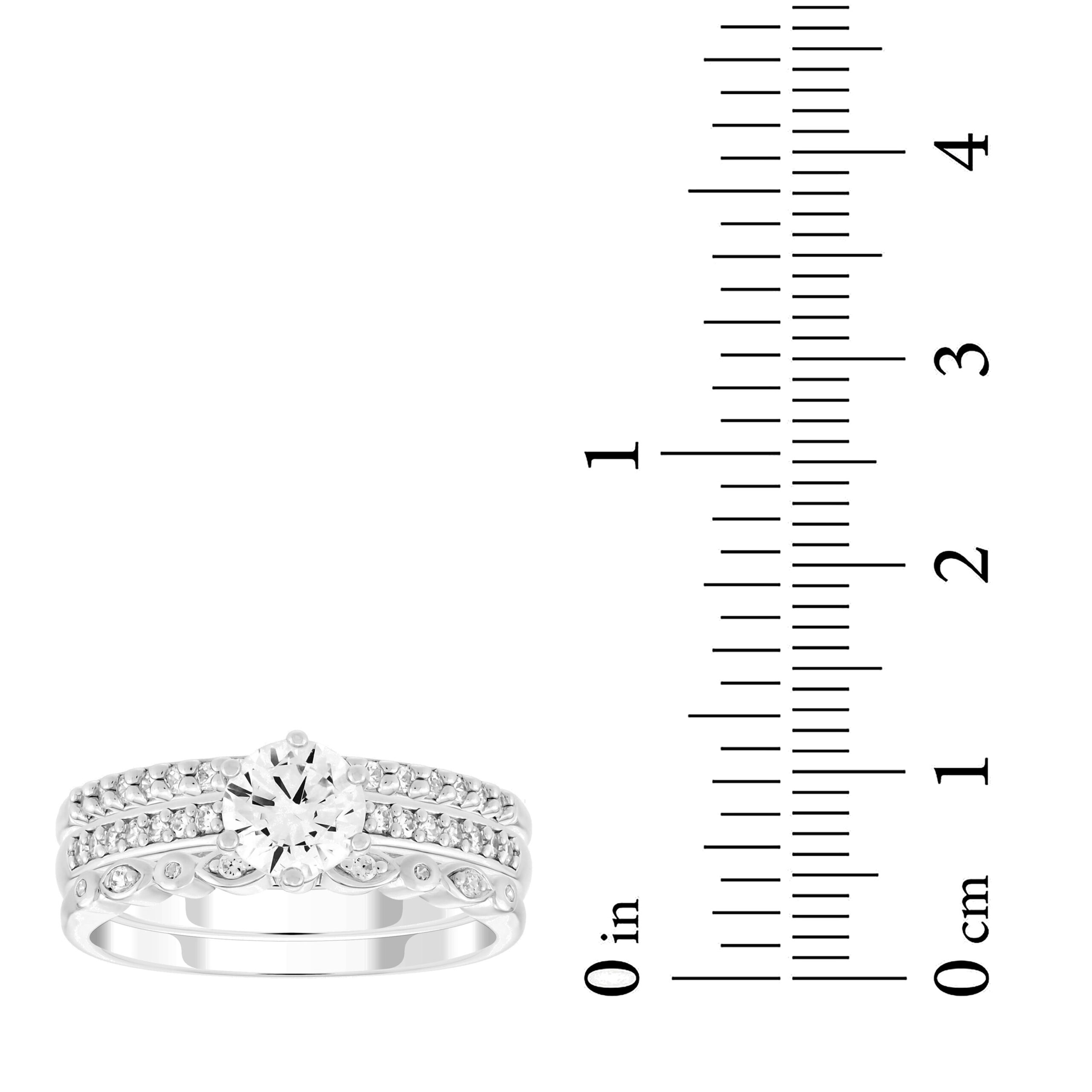 Brilliance Fine Jewelry Women's .925 Sterling Silver Simulated Round White Diamond Trio Set Rings - Image 4