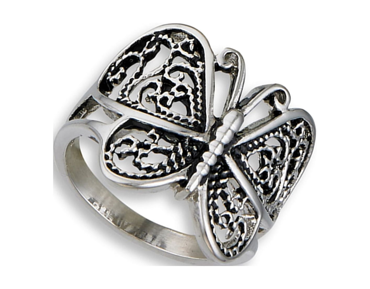 Butterfly Heart Filigree Wings Ring Stainless Steel Animal Band Gray Jewelry Female Male Size 7 - Image 4