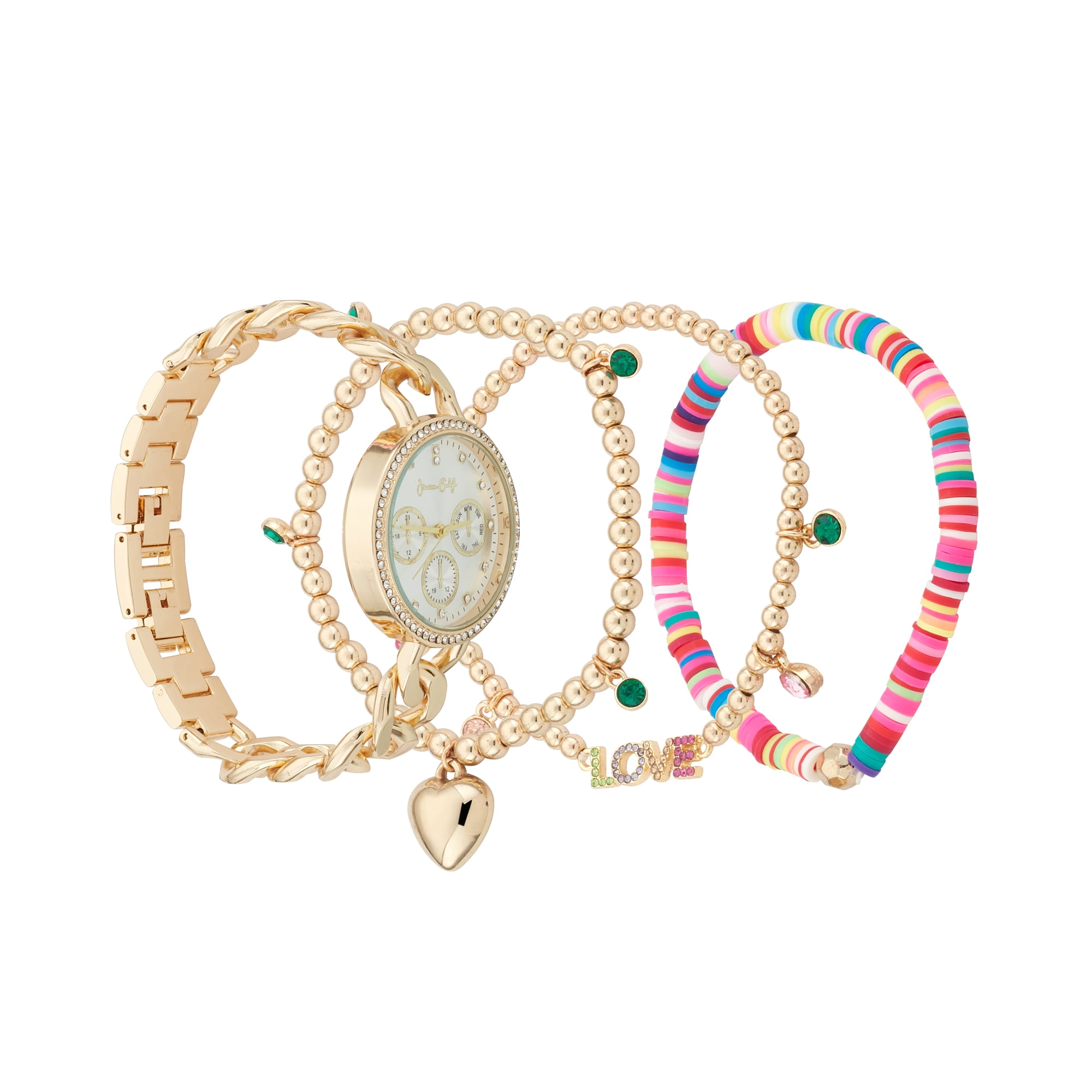 Jessica Carlyle Inspirational Ladies Metal Strap Analog Watch and 3 Bracelets, Shiny Gold - Image 2