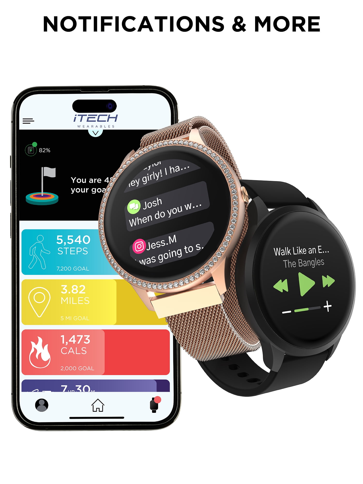 iTech Elite 3 Unisex Adult Round Smart Watch, Blush, Silicone Strap - Image 5