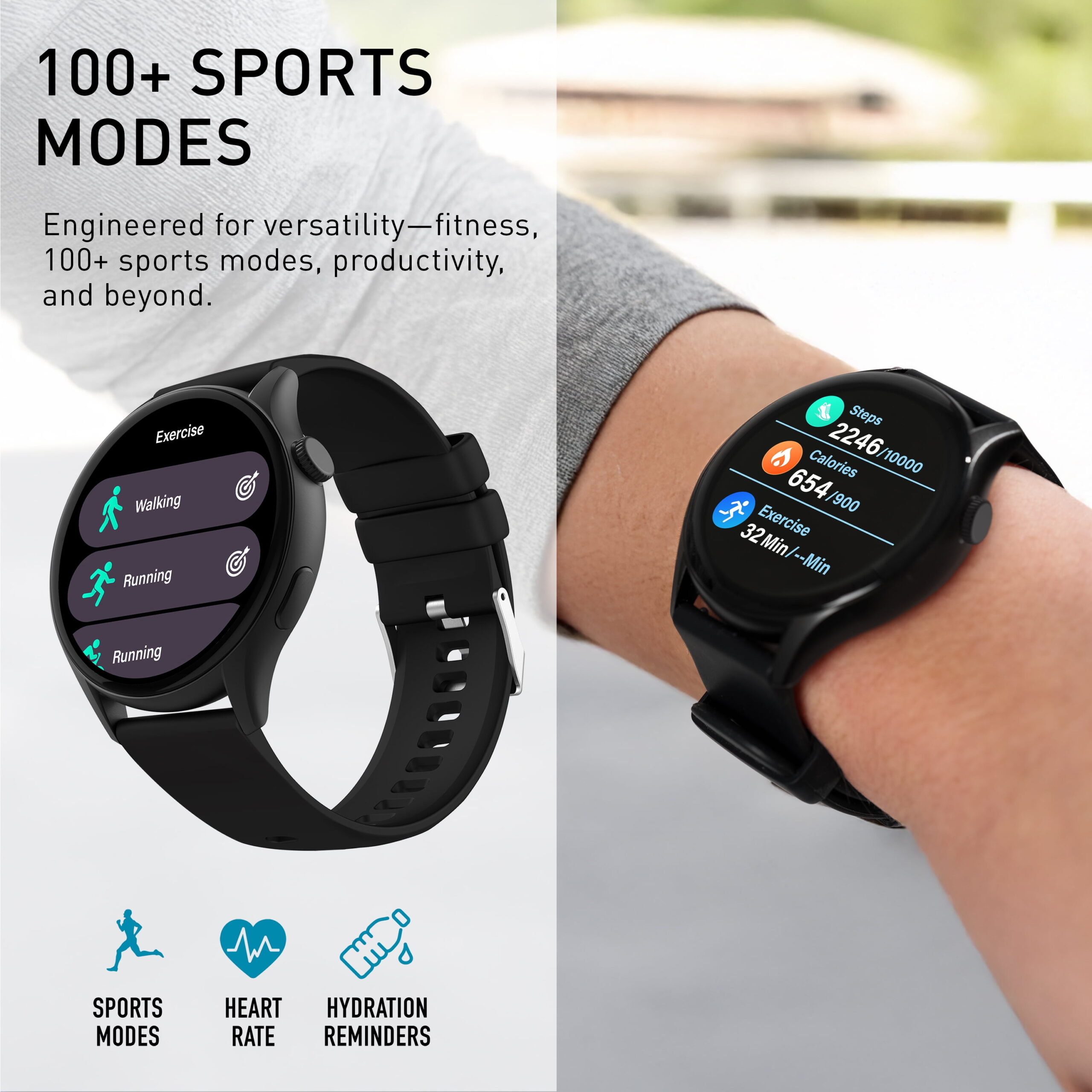 WITHit Unisex Deca Smartwatch with AMOLED Display, Black - Image 4