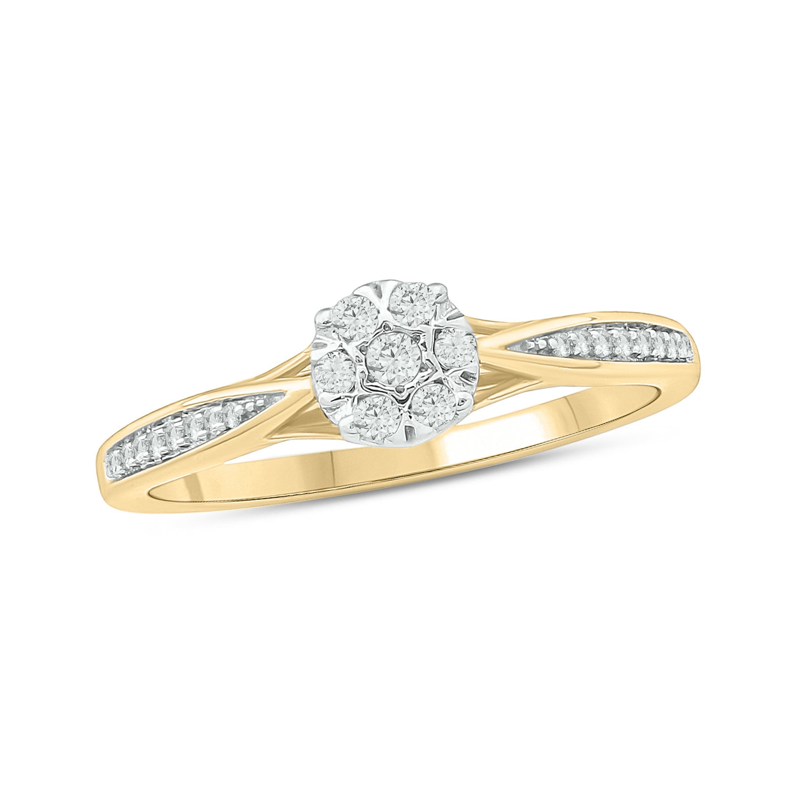 Cali Trove 1/6 Ct Natural Diamond Promise Ring for Women 14K Yellow Gold Vermeil Round Cluster Split Shank Jewelry Gift for Her