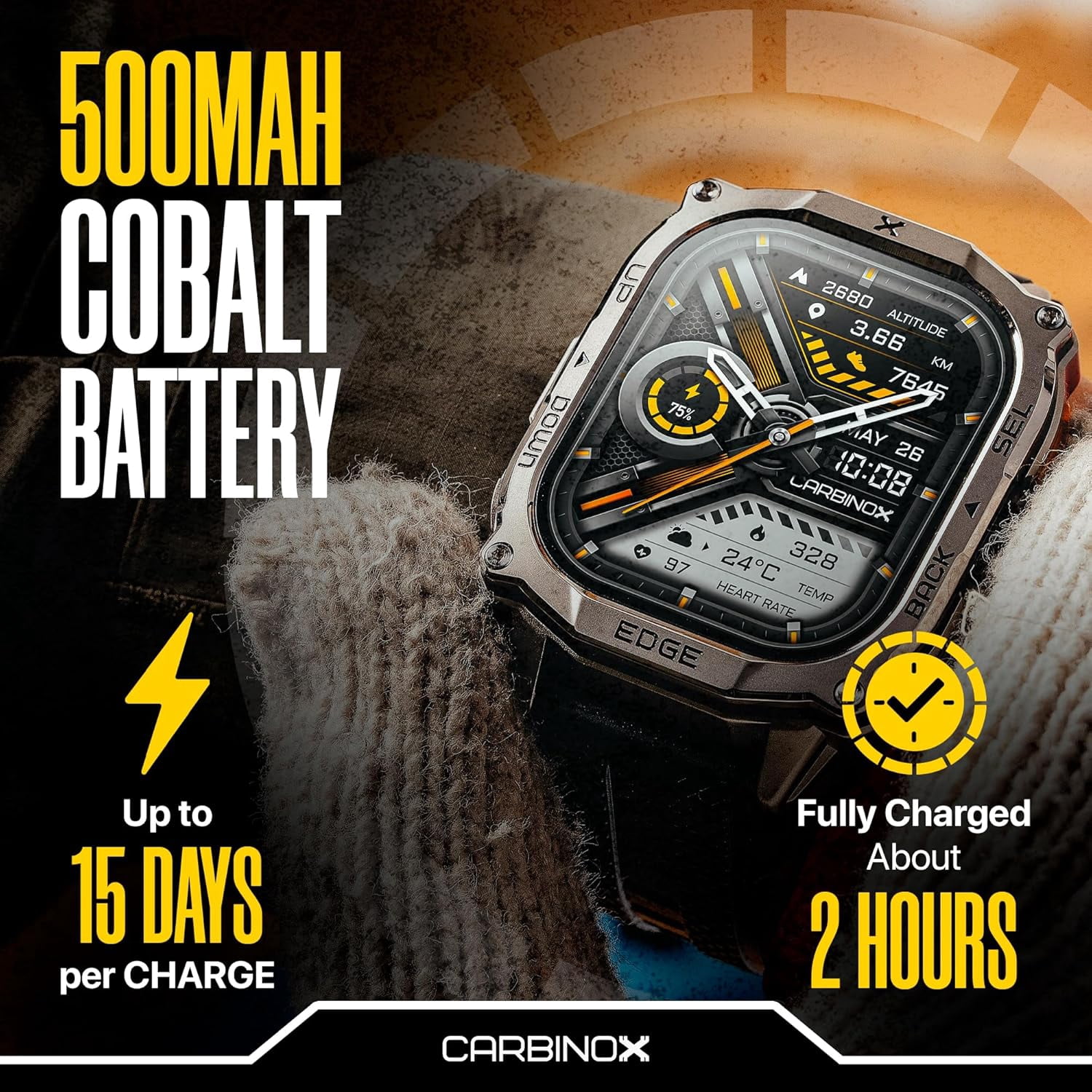 Carbinox Edge Smart Watch Rugged, 1.96″ AMOLED, Stainless Steel, IP69K/5ATM Fitness trackers, Bluetooth Calls, Android Phones iOS (Silver) - Image 4