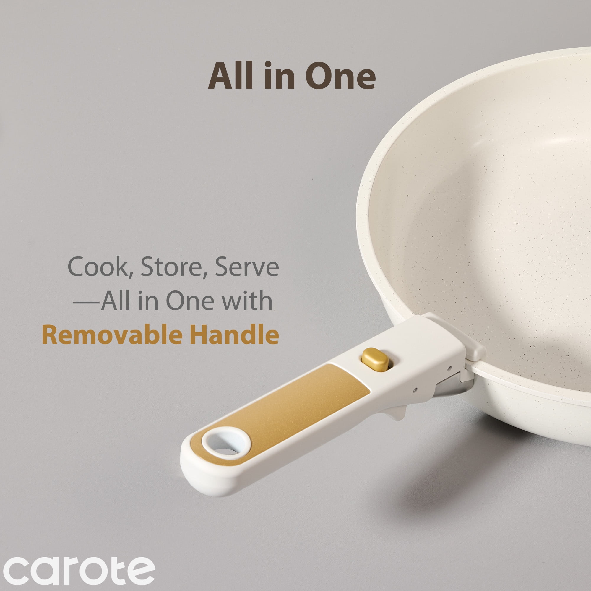 Carote 21 Pieces Pots and Pans Set with Detachable Handle, Ceramic Non Stick Non Toxic Kitchen Cookware Set with Induction, Oven/Dishwasher Safe, Granite White - Image 3
