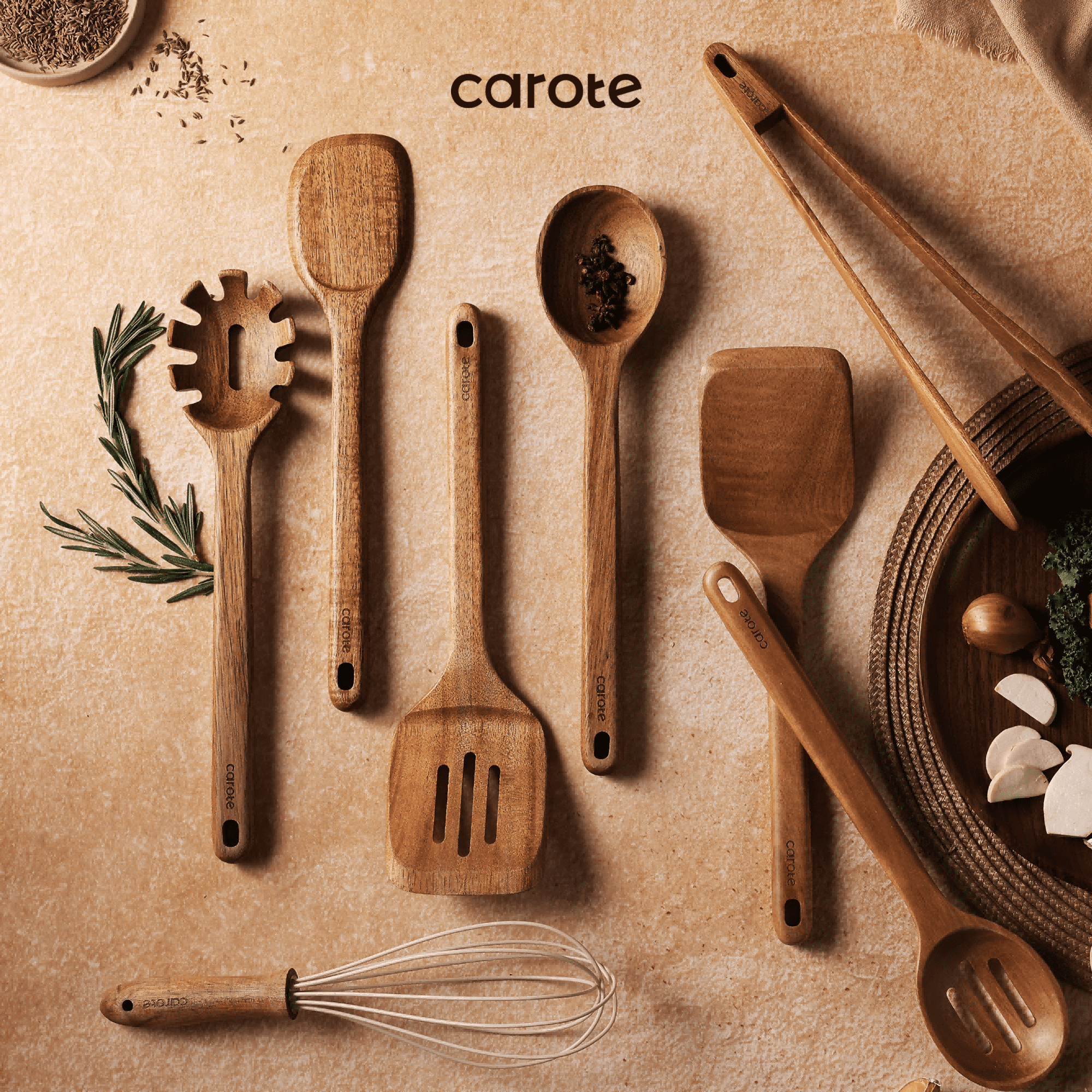 Carote 8 Pcs Wooden Cooking Utensils Set for Kitchen, Acacia Wood Utensils Set - Image 5