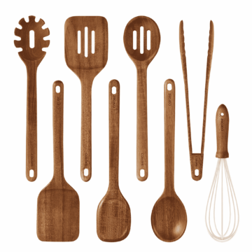 Carote 8 Pcs Wooden Cooking Utensils Set for Kitchen, Acacia Wood Utensils Set