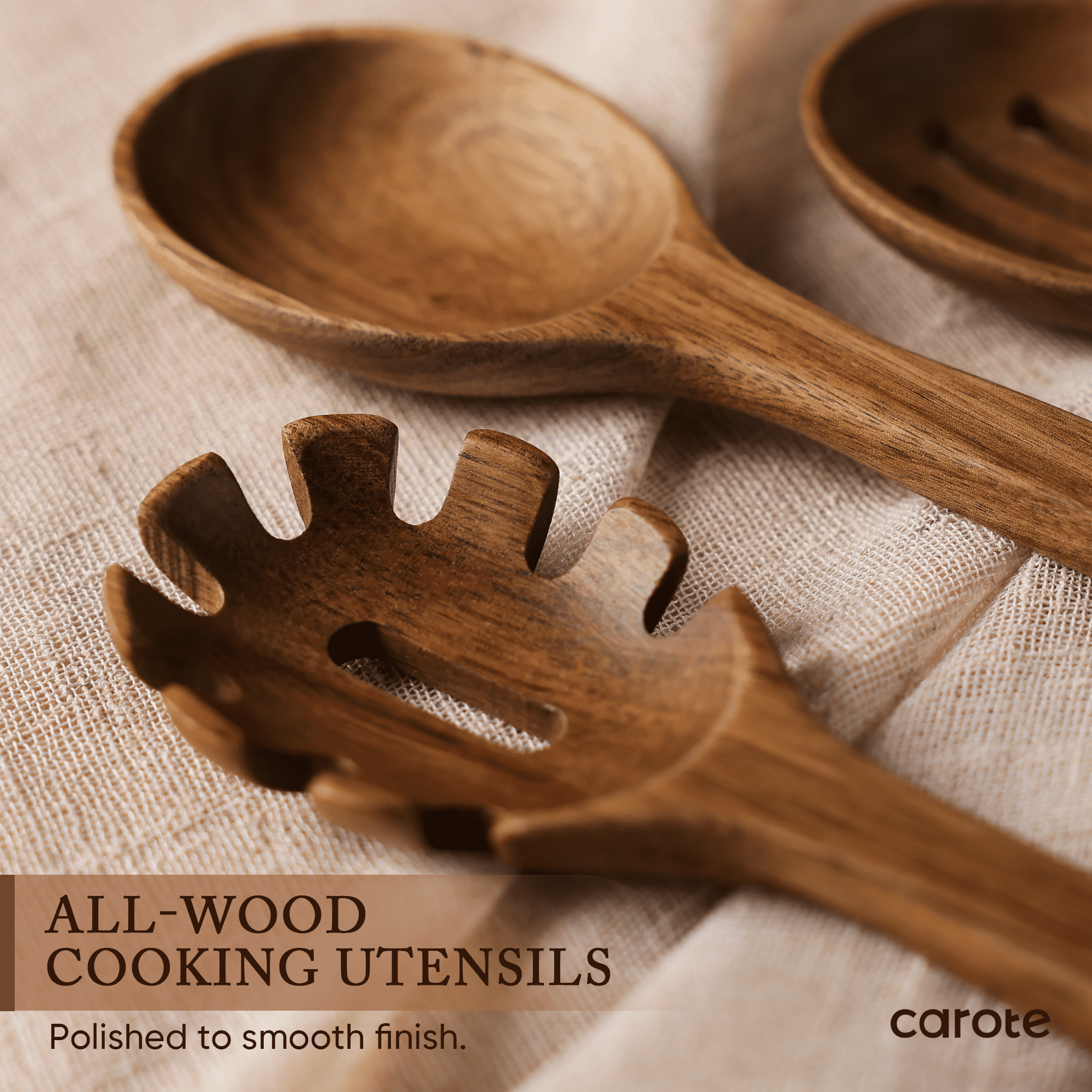 Carote 8 Pcs Wooden Cooking Utensils Set for Kitchen, Acacia Wood Utensils Set - Image 4
