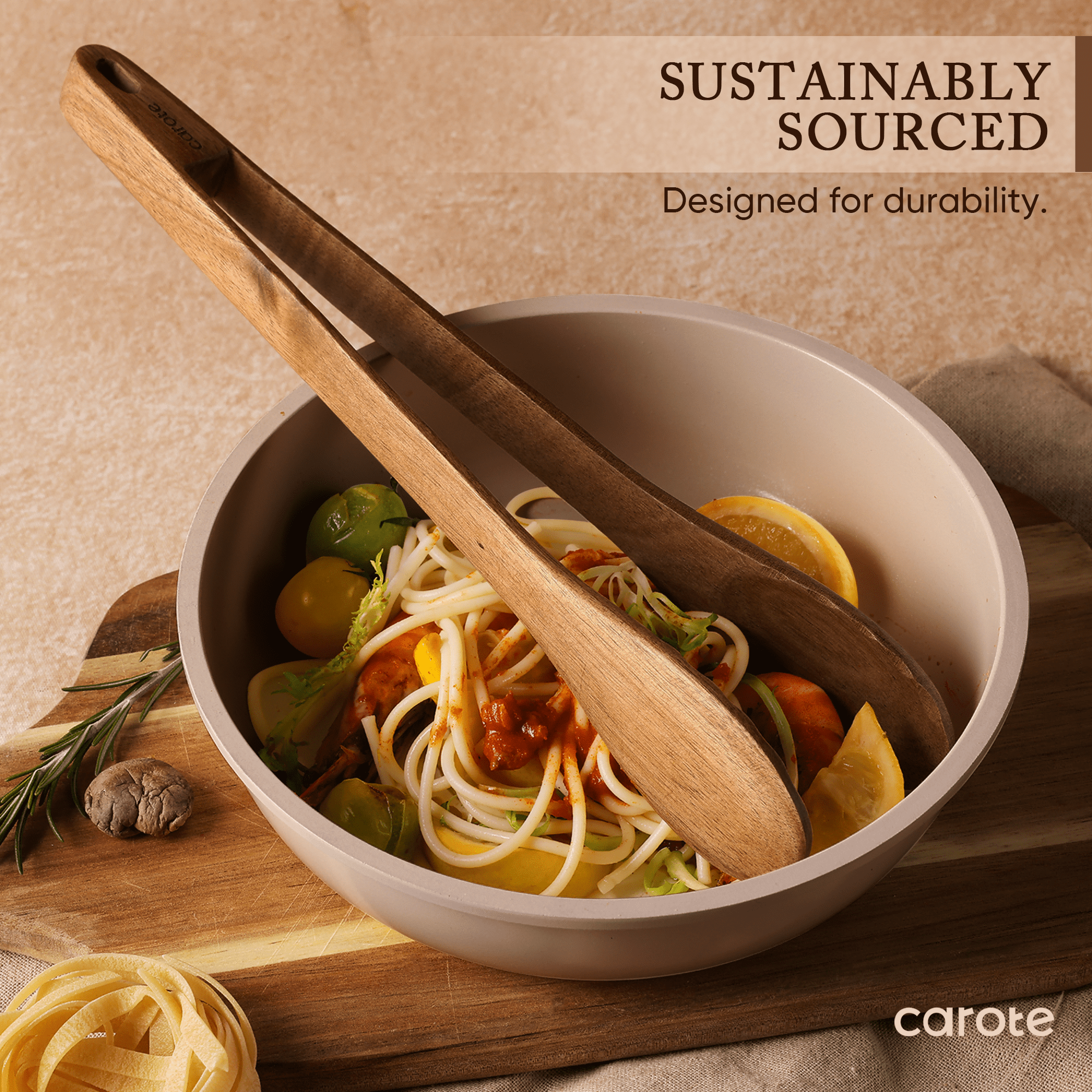 Carote 8 Pcs Wooden Cooking Utensils Set for Kitchen, Acacia Wood Utensils Set - Image 2