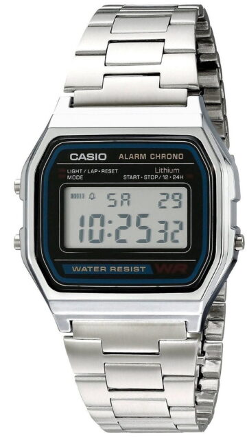Casio A158WA-1 Men's Vintage Metal Band Chronograph Alarm Digital Watch