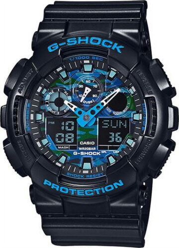 Casio G-Shock Black and Blue Ana-Digi Sports Watch GA100CB-1A