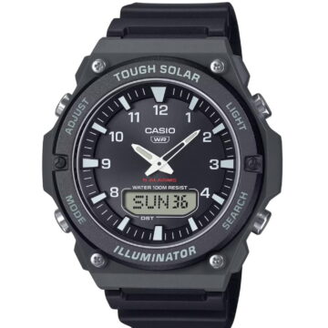 Casio Men's Black Solar Powered Analog-Digital 100mm Casual Watch AQS820W-1AV