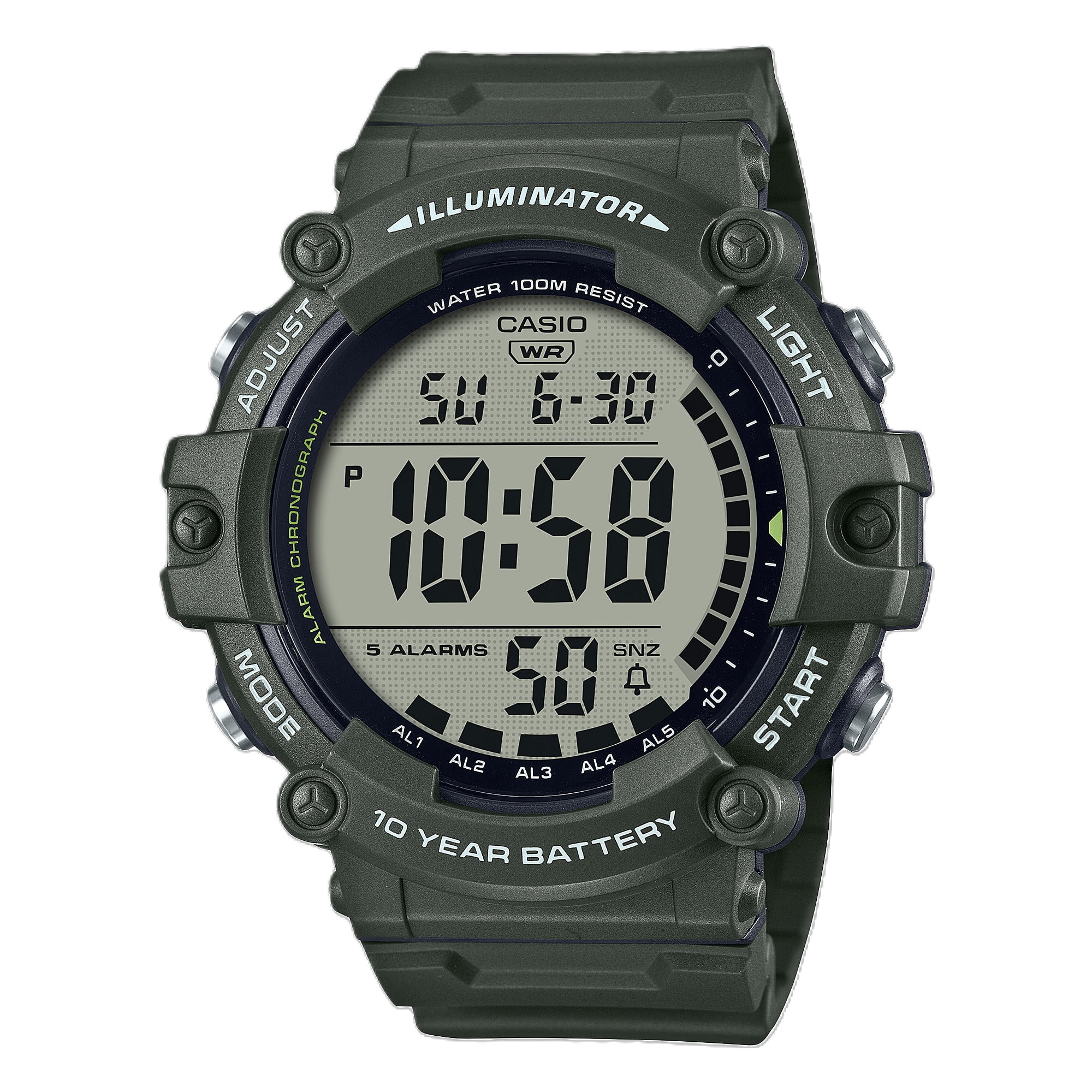 Casio Men's Illuminator Digital Quartz 100m Green Resin Watch AE1500WHX-3AV - Image 3