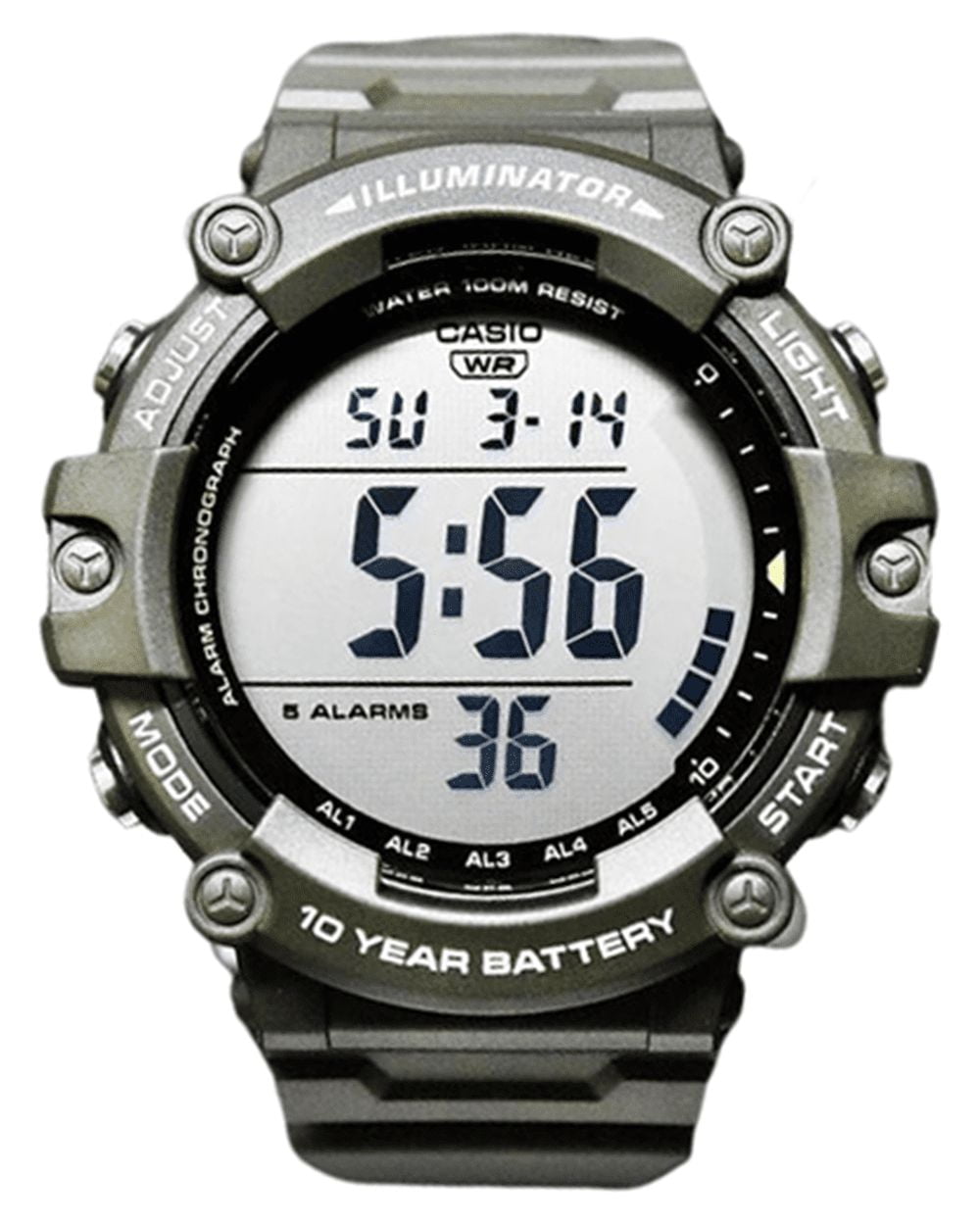 Casio Men's Illuminator Digital Quartz 100m Green Resin Watch AE1500WHX-3AV
