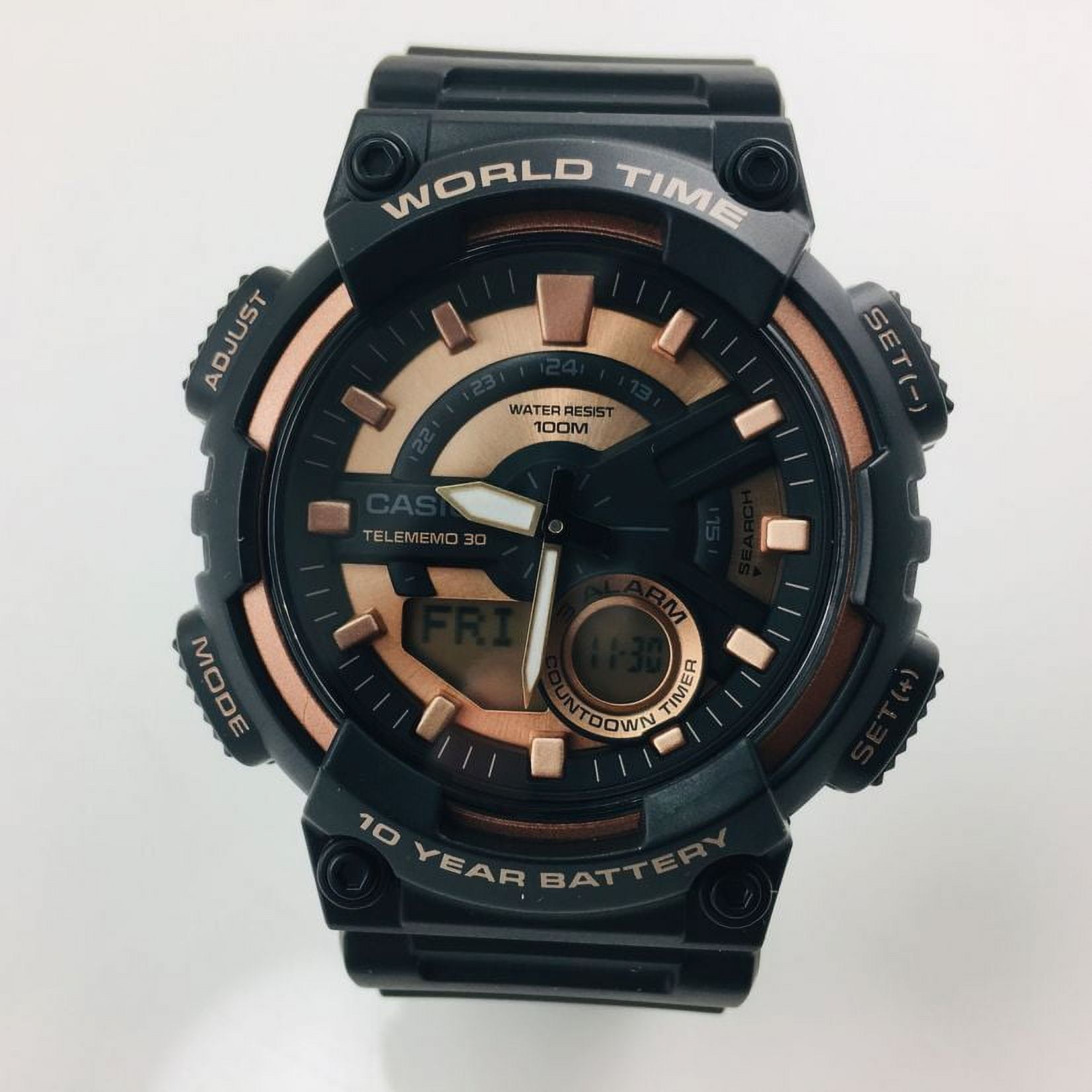 Casio Men's World Time Telememo Black and Rose Gold Sport Watch AEQ110W-1A3V - Image 4