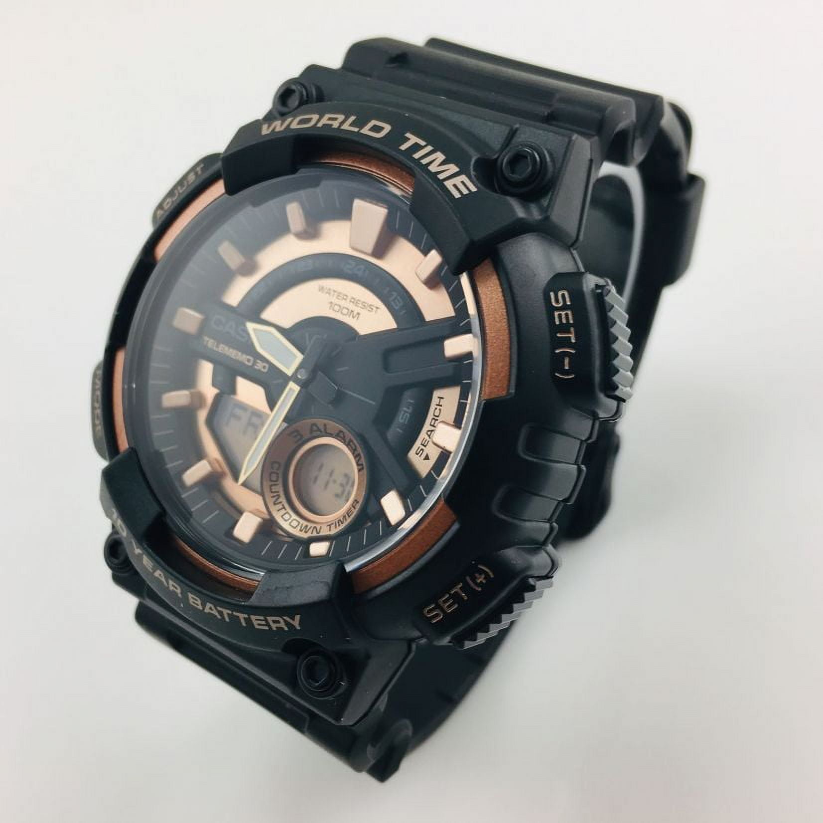 Casio Men's World Time Telememo Black and Rose Gold Sport Watch AEQ110W-1A3V - Image 2