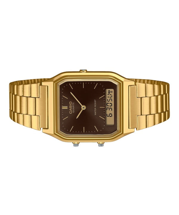 Casio Vintage Analog Digital Gold Tone Stainless Steel Brown Dial Quartz AQ-230GA-5A Unisex Watch - Image 2