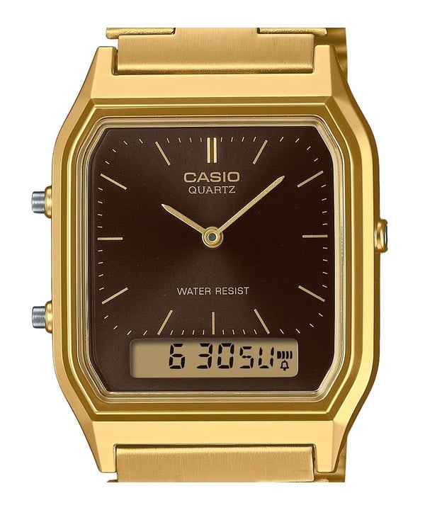 Casio Vintage Analog Digital Gold Tone Stainless Steel Brown Dial Quartz AQ-230GA-5A Unisex Watch - Image 3