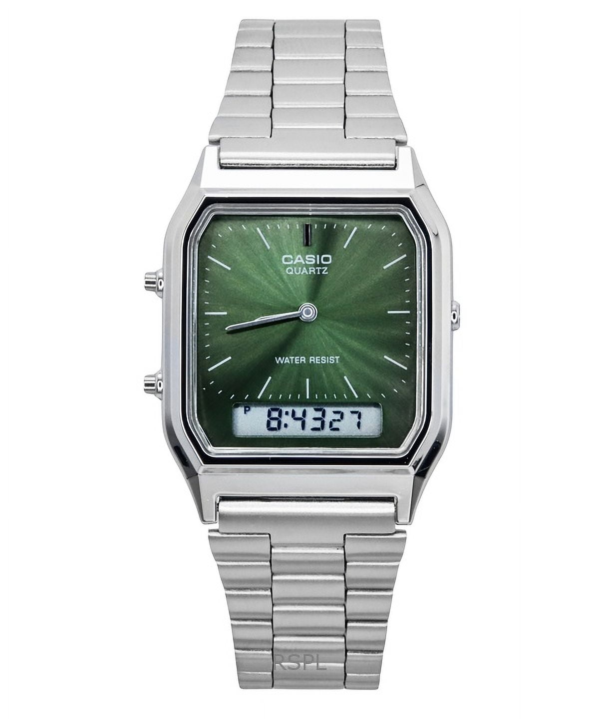 Casio Vintage Analog Digital Green Dial Dual Time Quartz AQ-230A-3AMQY Unisex Watch