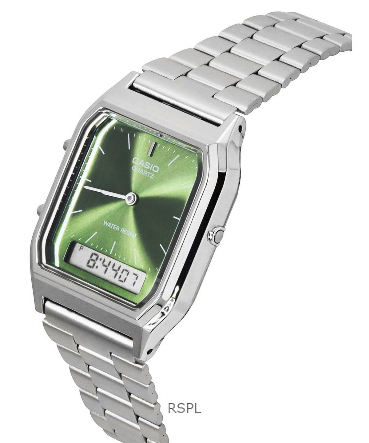 Casio Vintage Analog Digital Green Dial Dual Time Quartz AQ-230A-3AMQY Unisex Watch - Image 2