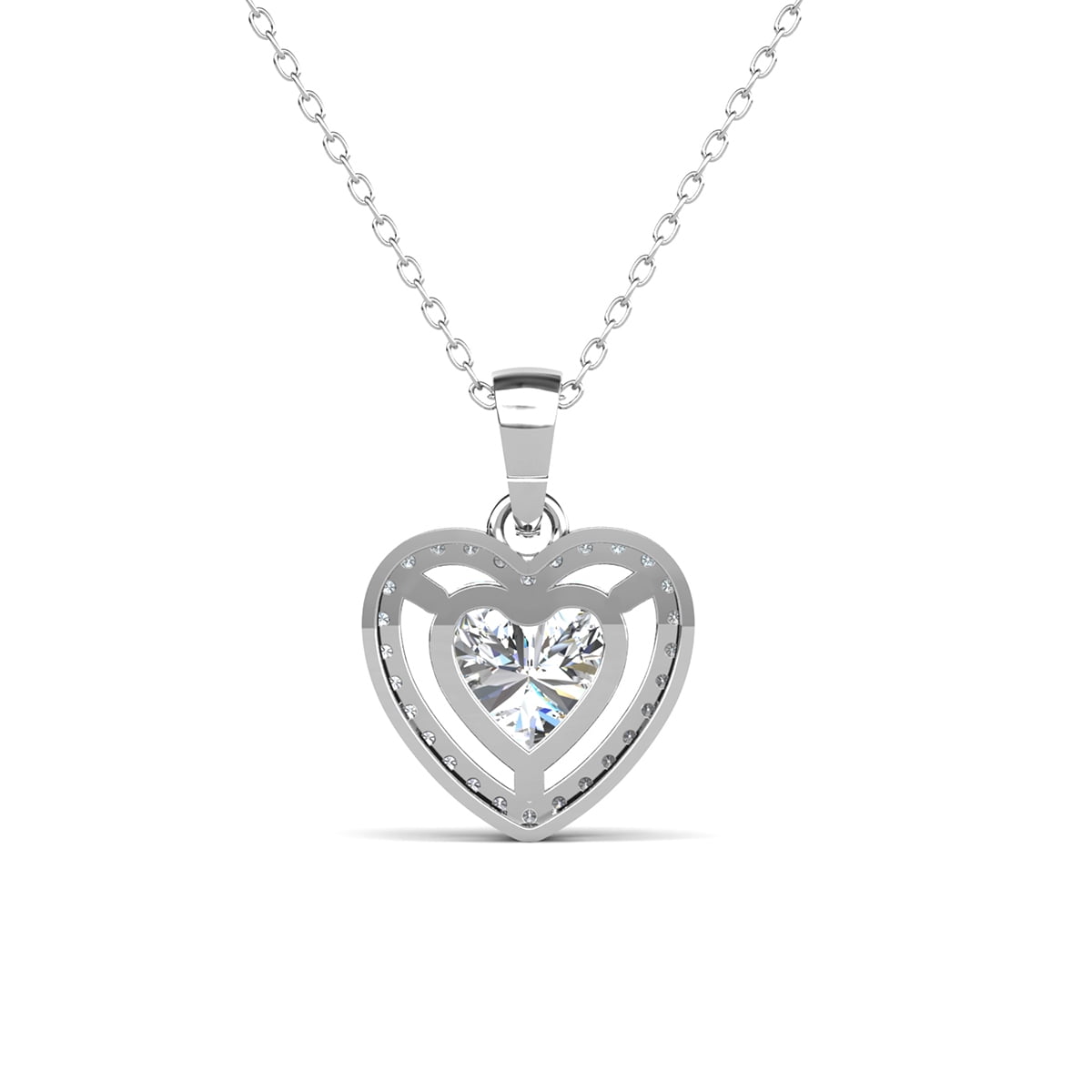 Cate & Chloe Amora 18k White Gold Plated Heart Pendant Necklace with Simulated Diamonds for Women - Image 4