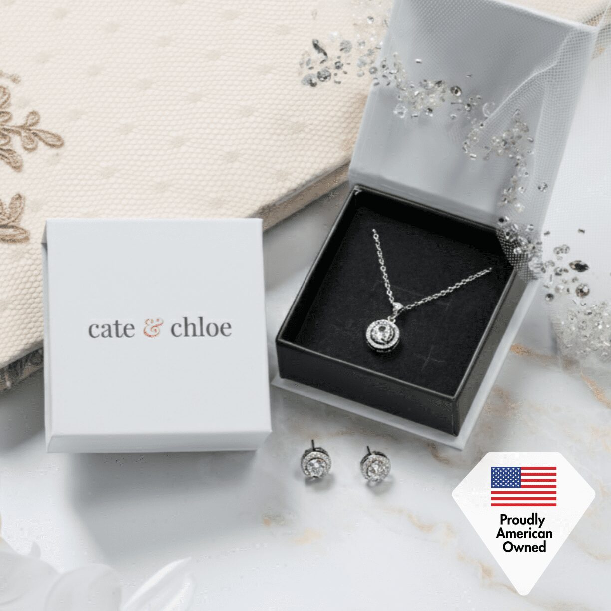 Cate & Chloe Ariel 18k White Gold Plated Halo Jewelry Set with Simulated Diamonds Gift for Women - Image 4