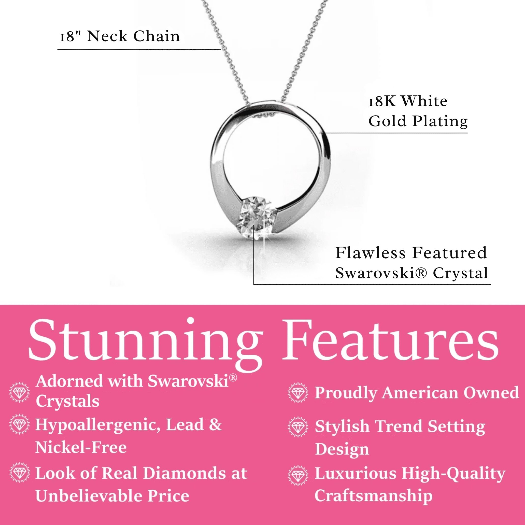 Cate & Chloe Dahlia 18k White Gold Plated Pendant Necklace with Swarovski Crystal Gift for Women - Image 2