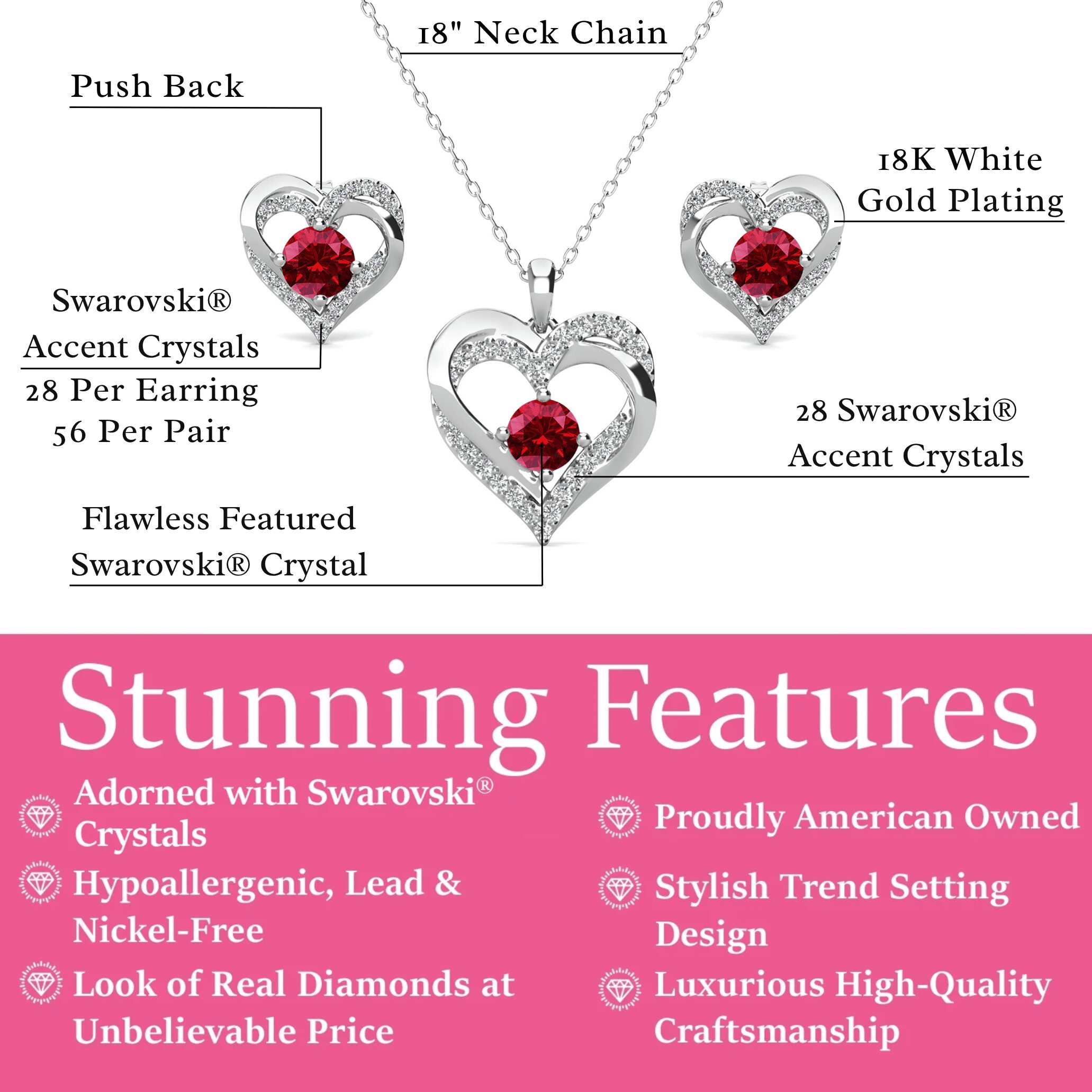 Cate & Chloe Forever January Birthstone 18k White Gold Plated Women Jewelry Set, Swarovski Crystals - Image 3