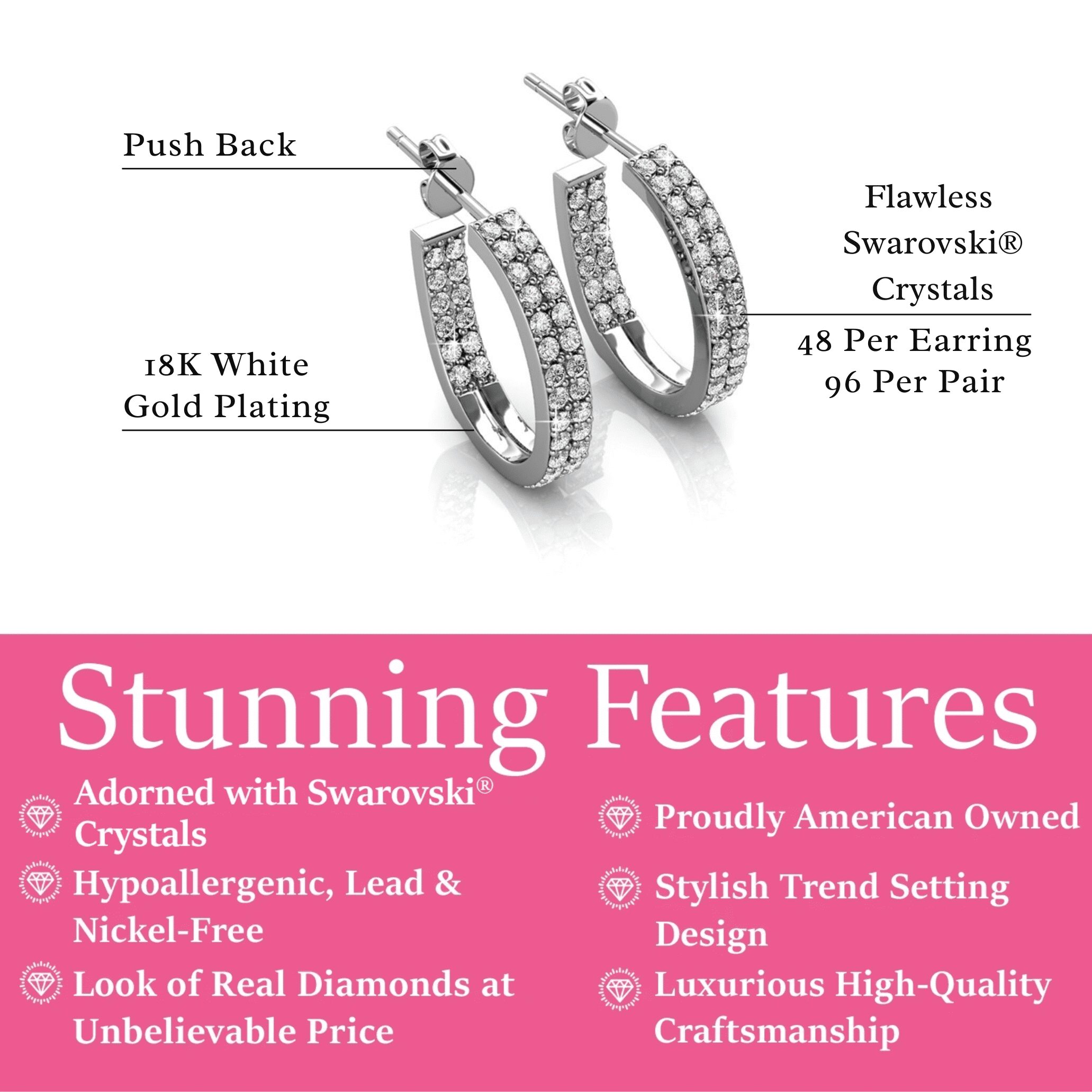 Cate & Chloe Grace 18k White Gold Plated 19mm Hoop Earrings with Swarovski Crystals Gift for Women - Image 4