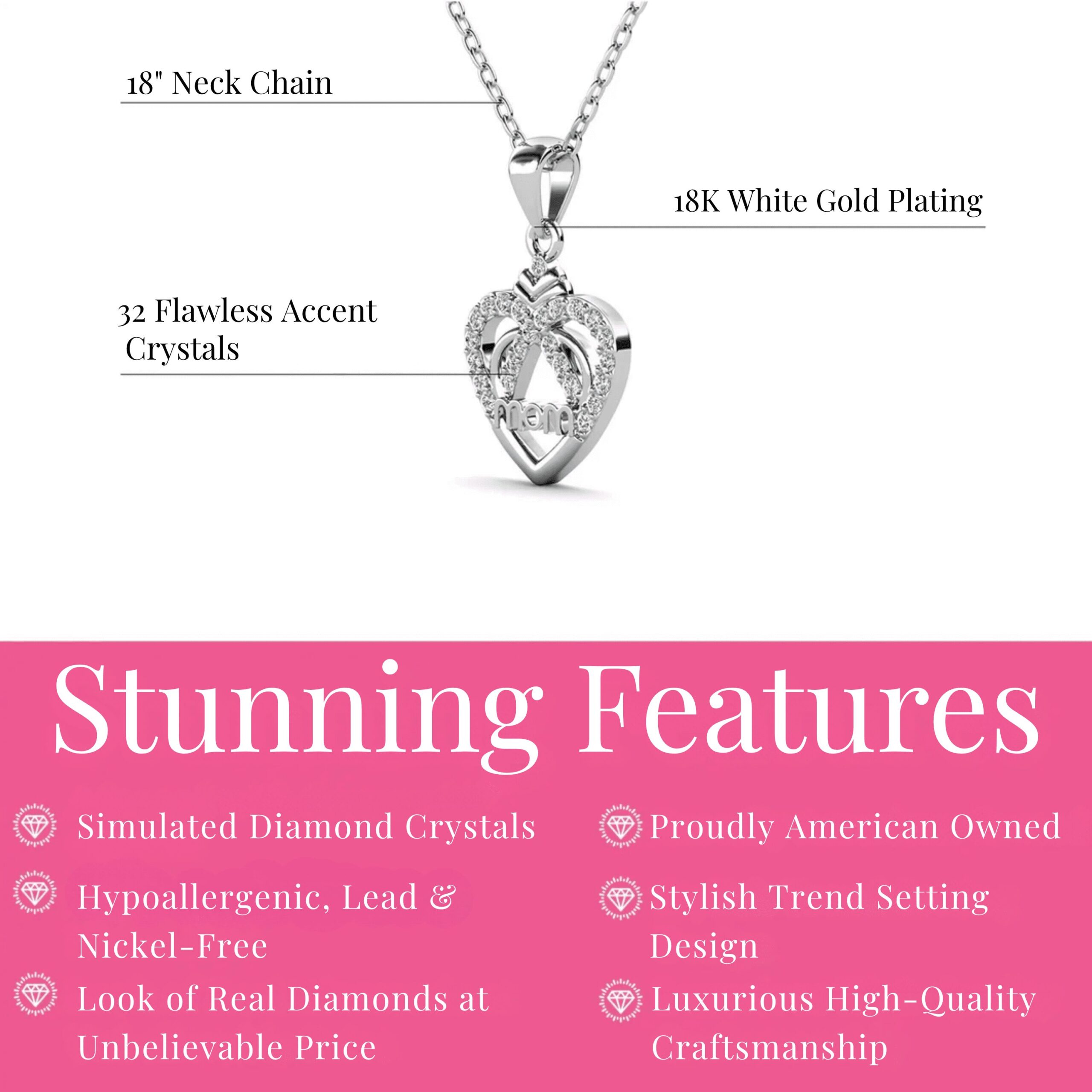 Cate & Chloe Jenna 18k White Gold Plated Mom Heart Necklace with Simulated Diamonds for Women - Image 4