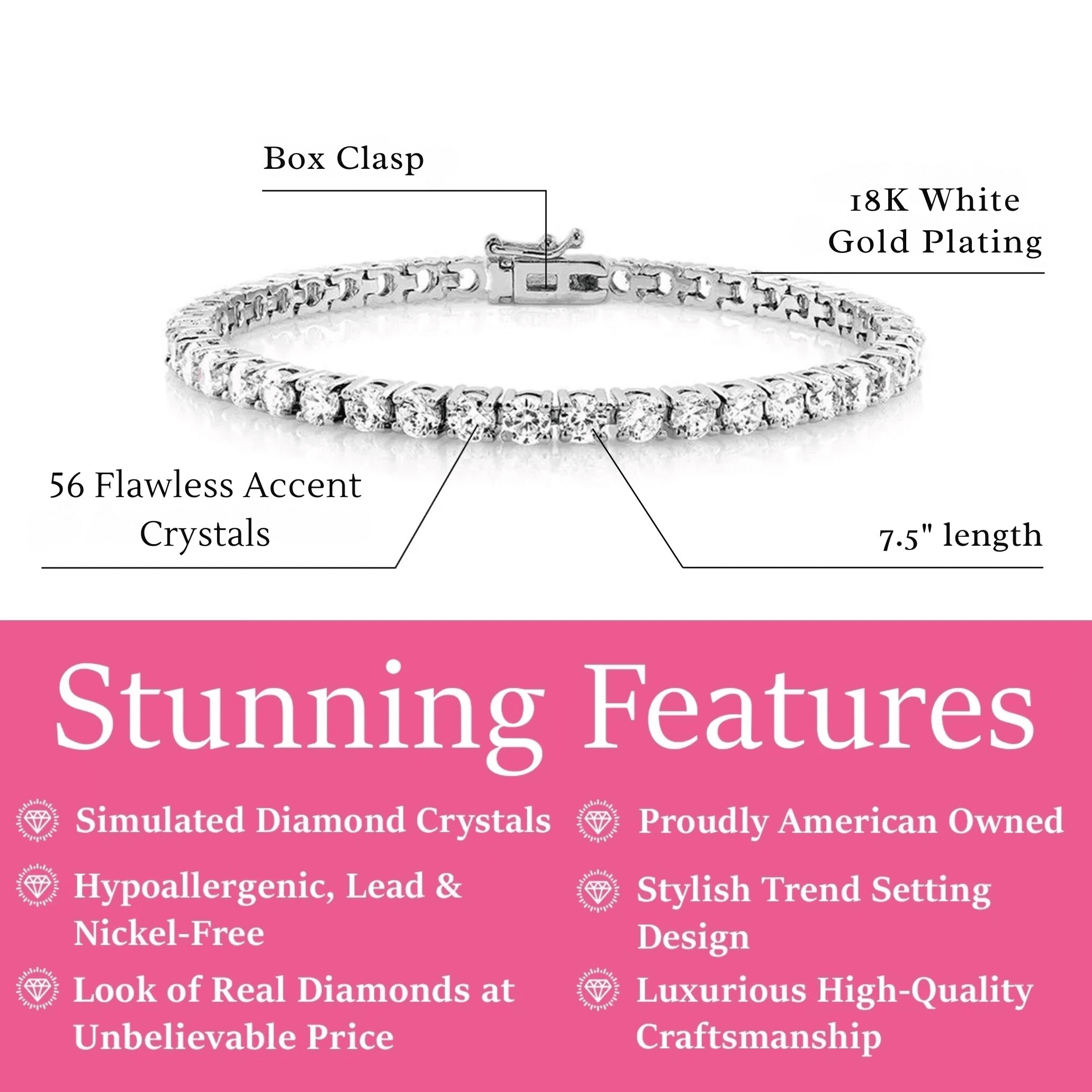 Cate & Chloe Kaylee 18k White Gold Plated Tennis Bracelet with Simulated Diamonds Gift for Women - Image 5