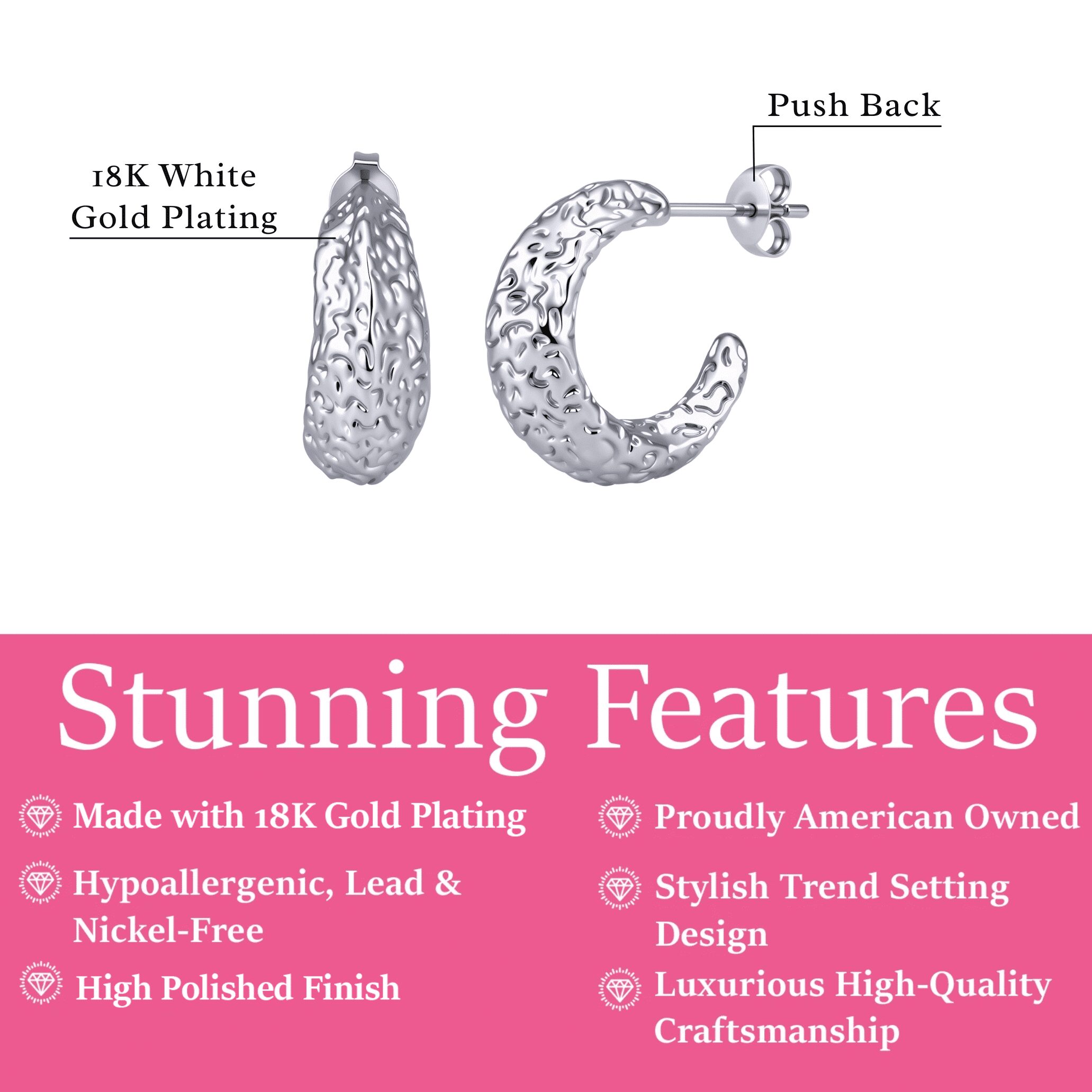 Cate & Chloe Oaklynn 18k White Gold Plated Hoop Earrings for Women - Image 2