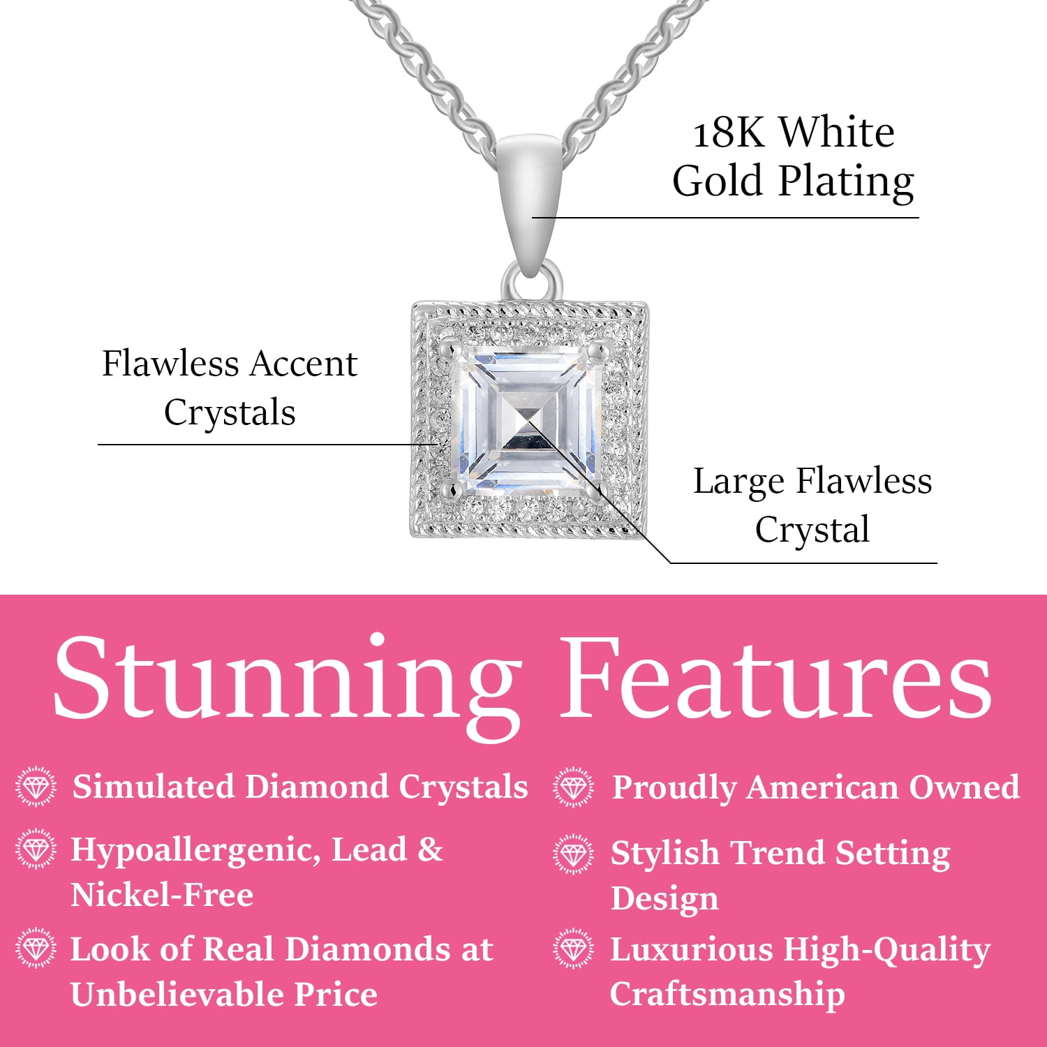 Cate & Chloe Rebecca 18k White Gold Plated Necklace with Simulated Diamond Crystals Gift for Women - Image 2
