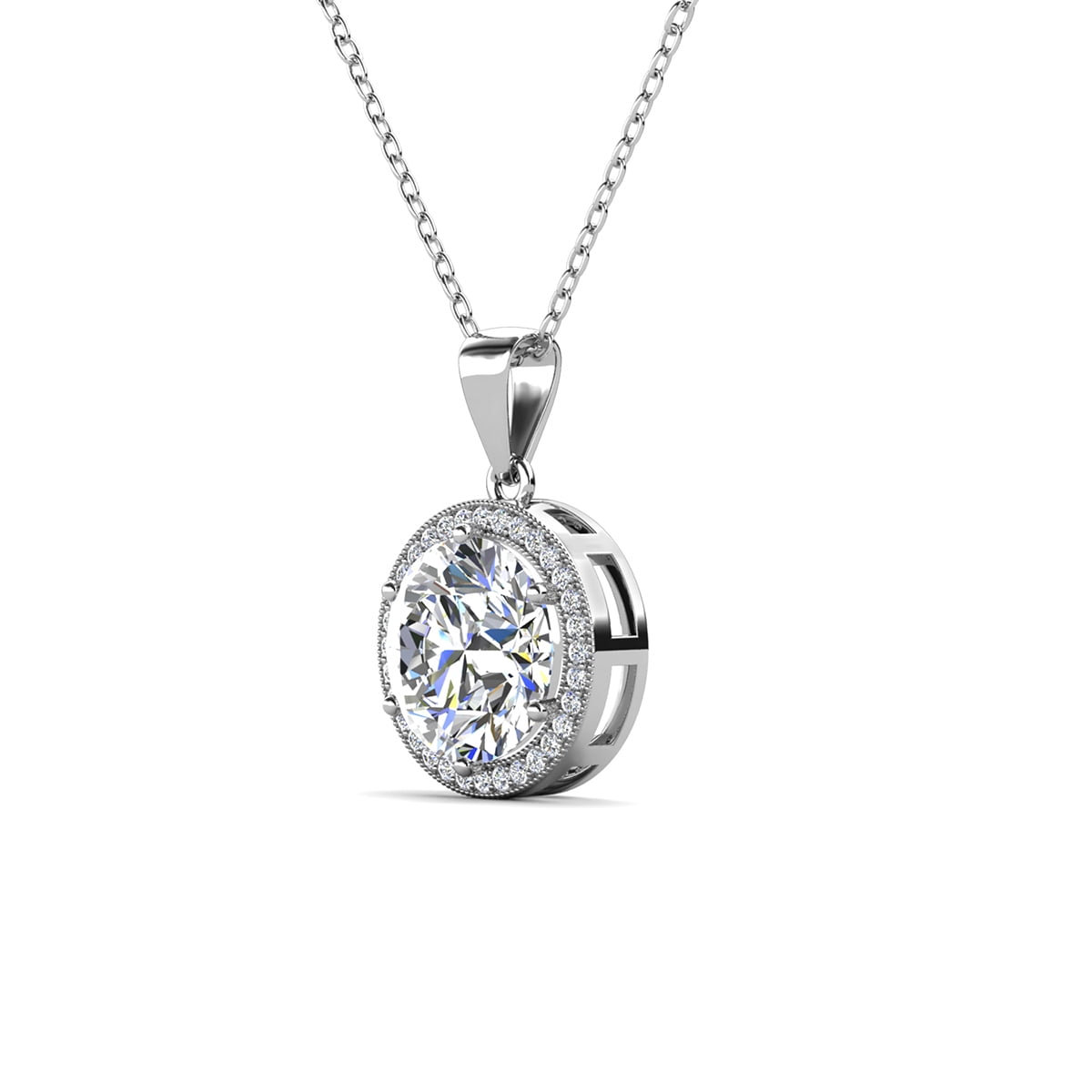 Cate & Chloe Sophia 18k White Gold Plated Halo Necklace with Simulated Diamond Crystals for Women - Image 3