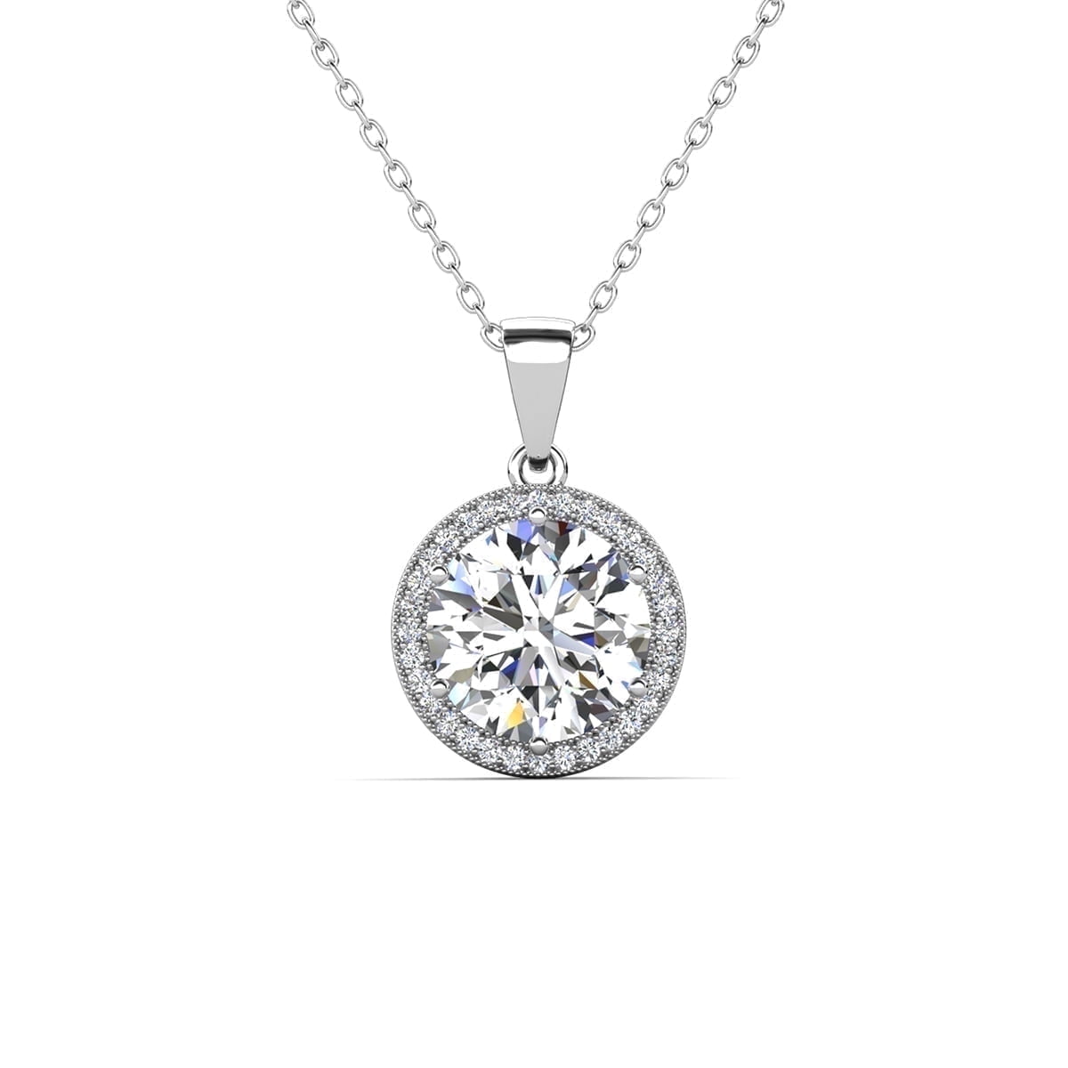 Cate & Chloe Sophia 18k White Gold Plated Halo Necklace with Simulated Diamond Crystals for Women - Image 5