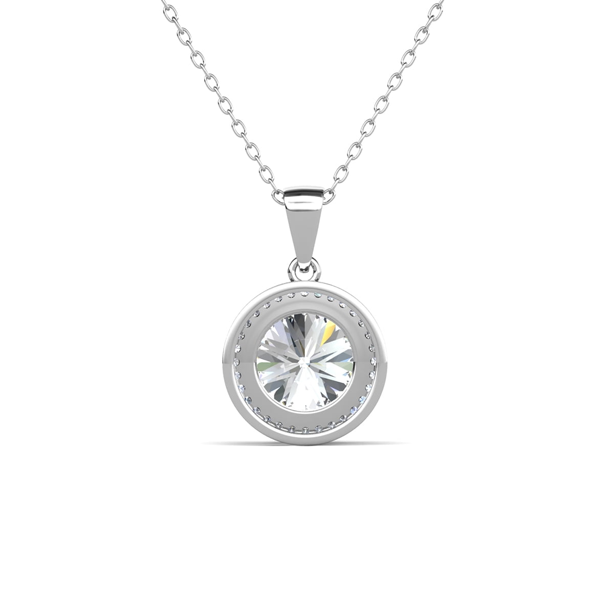 Cate & Chloe Sophia 18k White Gold Plated Halo Necklace with Simulated Diamond Crystals for Women - Image 4