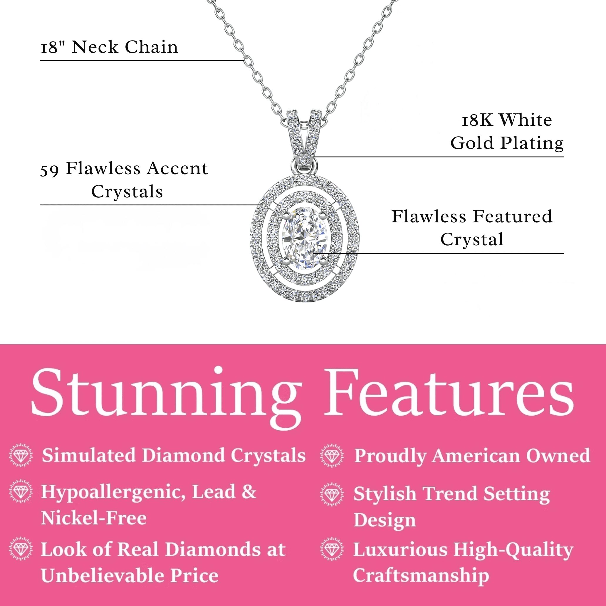 Cate & Chloe Zelda 18k White Gold Plated Pendant Necklace with Simulated Diamond Crystal for Women - Image 4