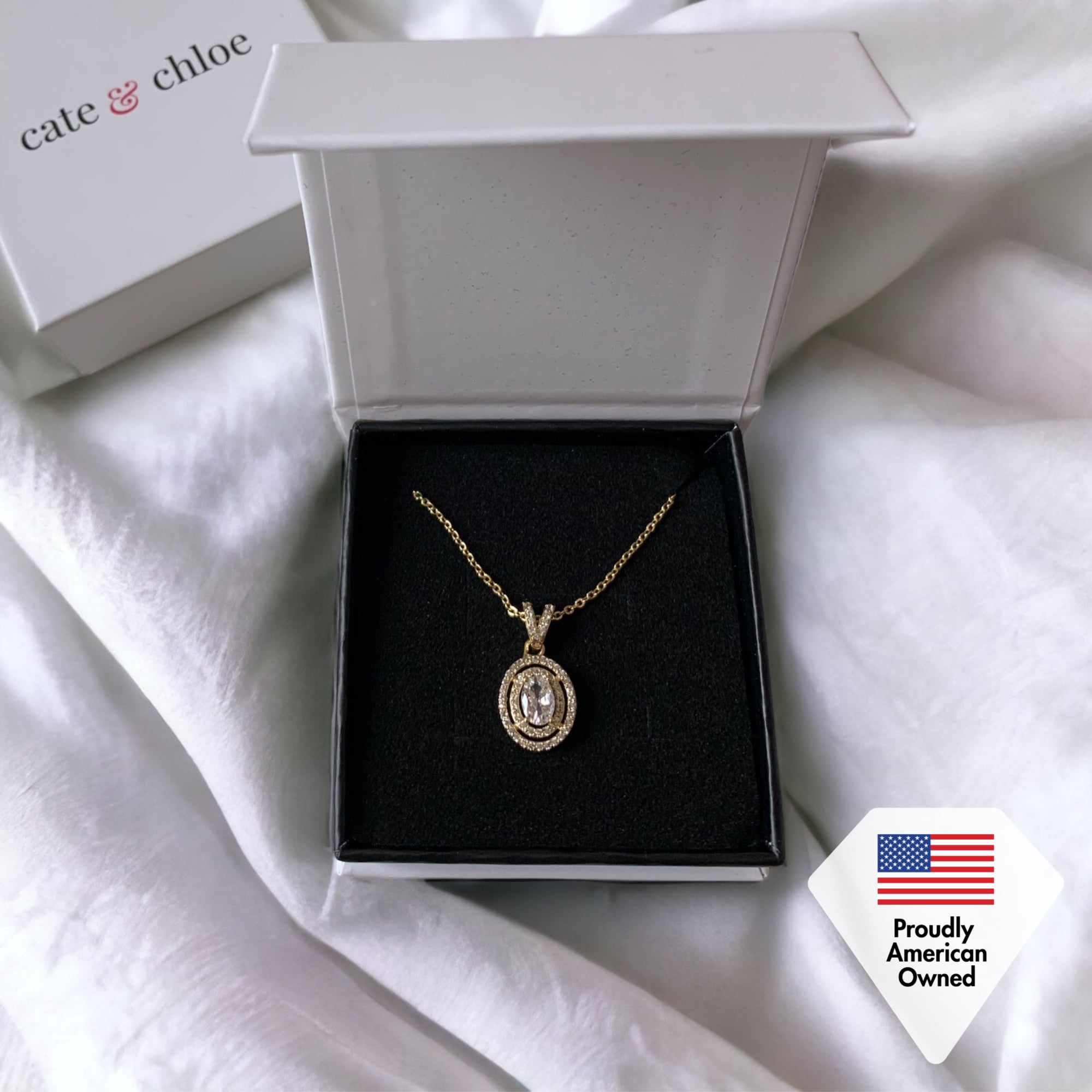 Cate & Chloe Zelda 18k White Gold Plated Pendant Necklace with Simulated Diamond Crystal for Women - Image 5