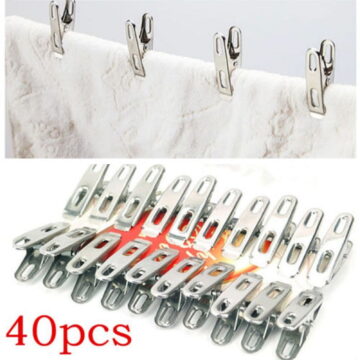 CHENGSI for Stainless Steel Clothes Pegs 40 Pack - Heavy Duty Metal Laundry Clips for Socks, Shirts, Trousers, Quilts - Multipurpose Clamps for Home and Office Use (4.5x1cm)